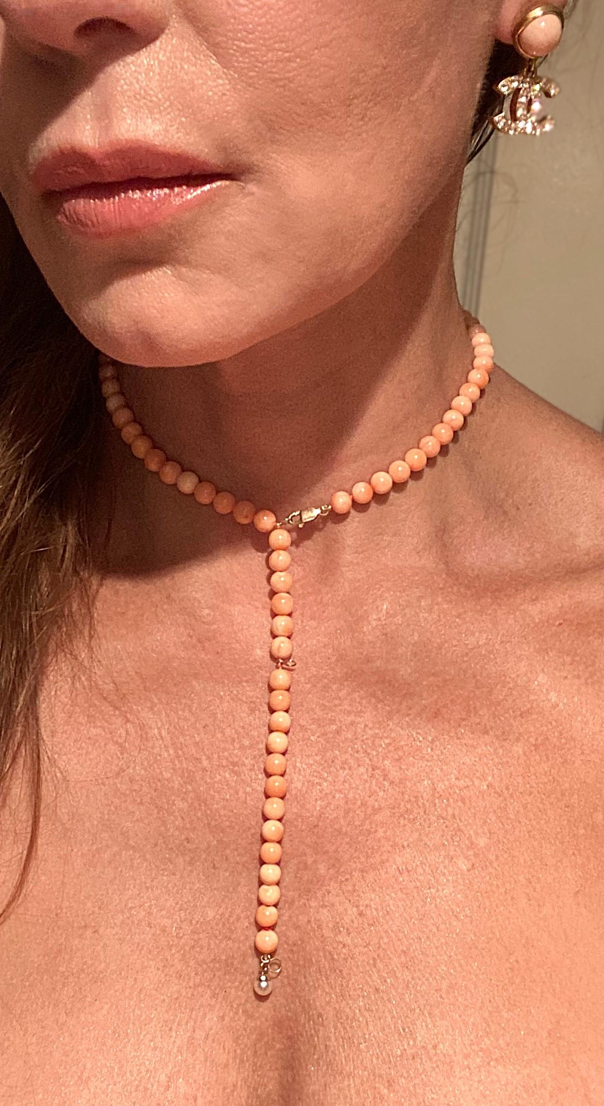 Coral Pearl Bead Necklace For Sale 5