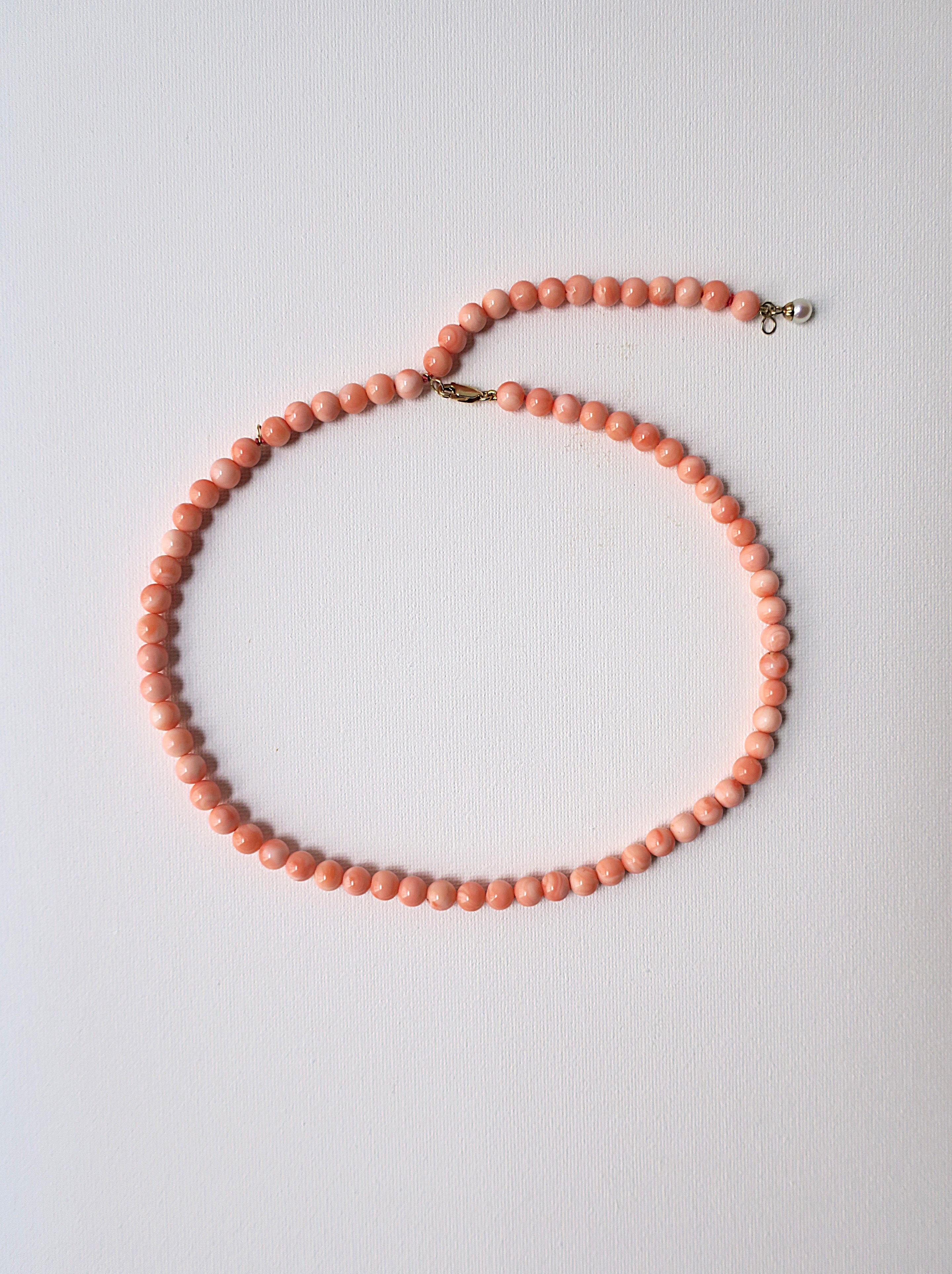 Coral Pearl Bead Necklace For Sale 7