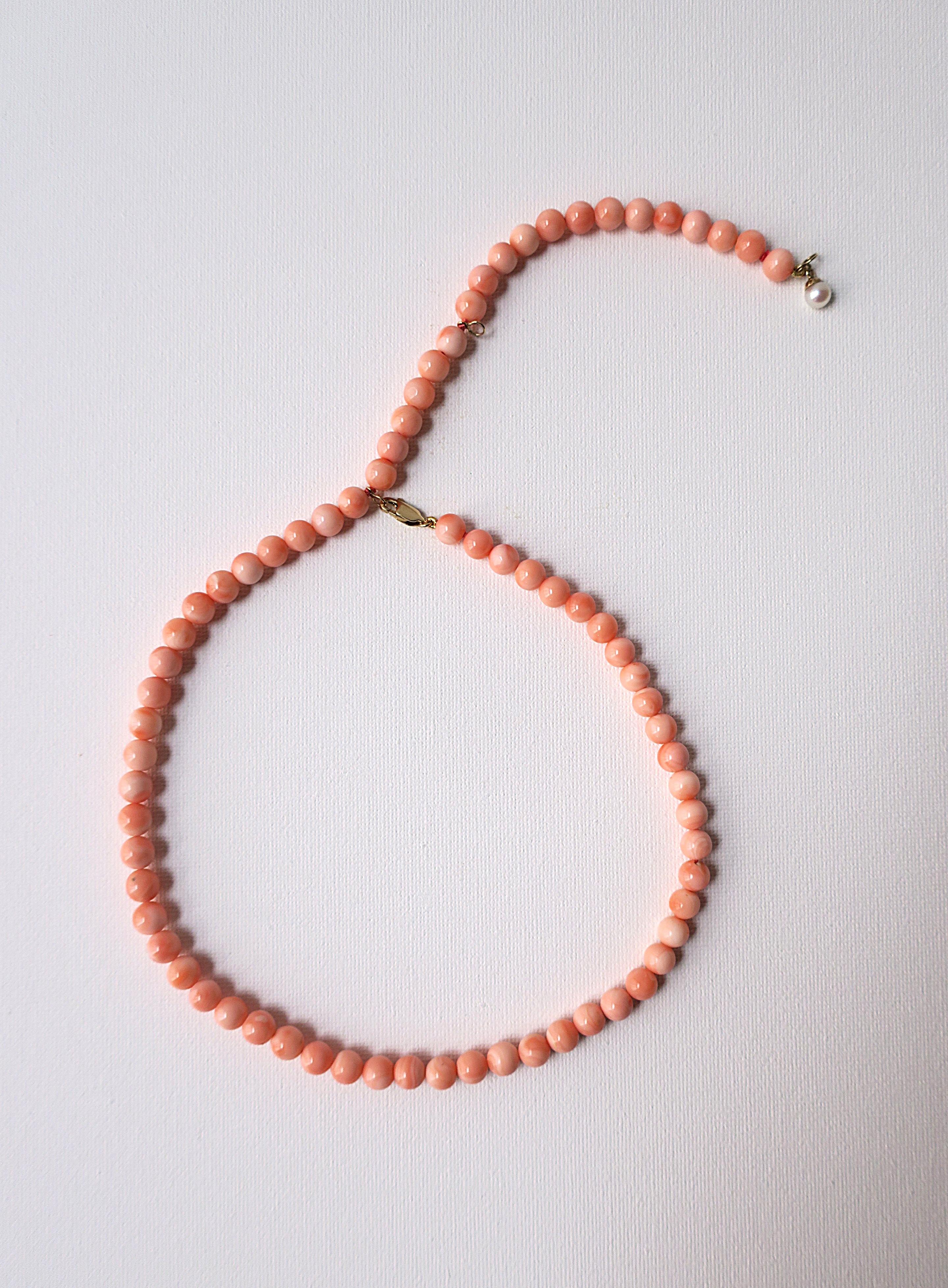 Coral Pearl Bead Necklace For Sale 10
