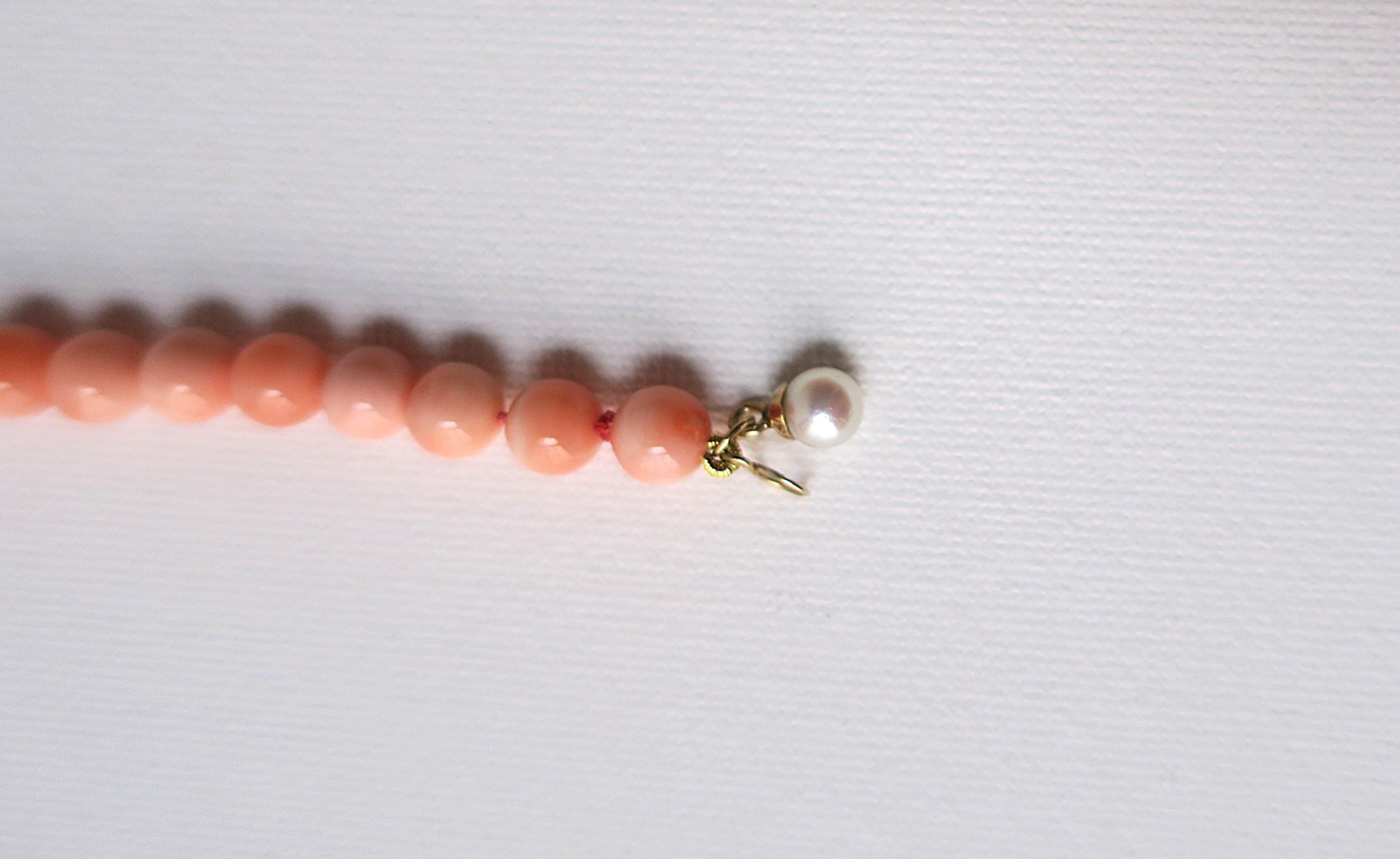 Coral Pearl Bead Necklace For Sale 13