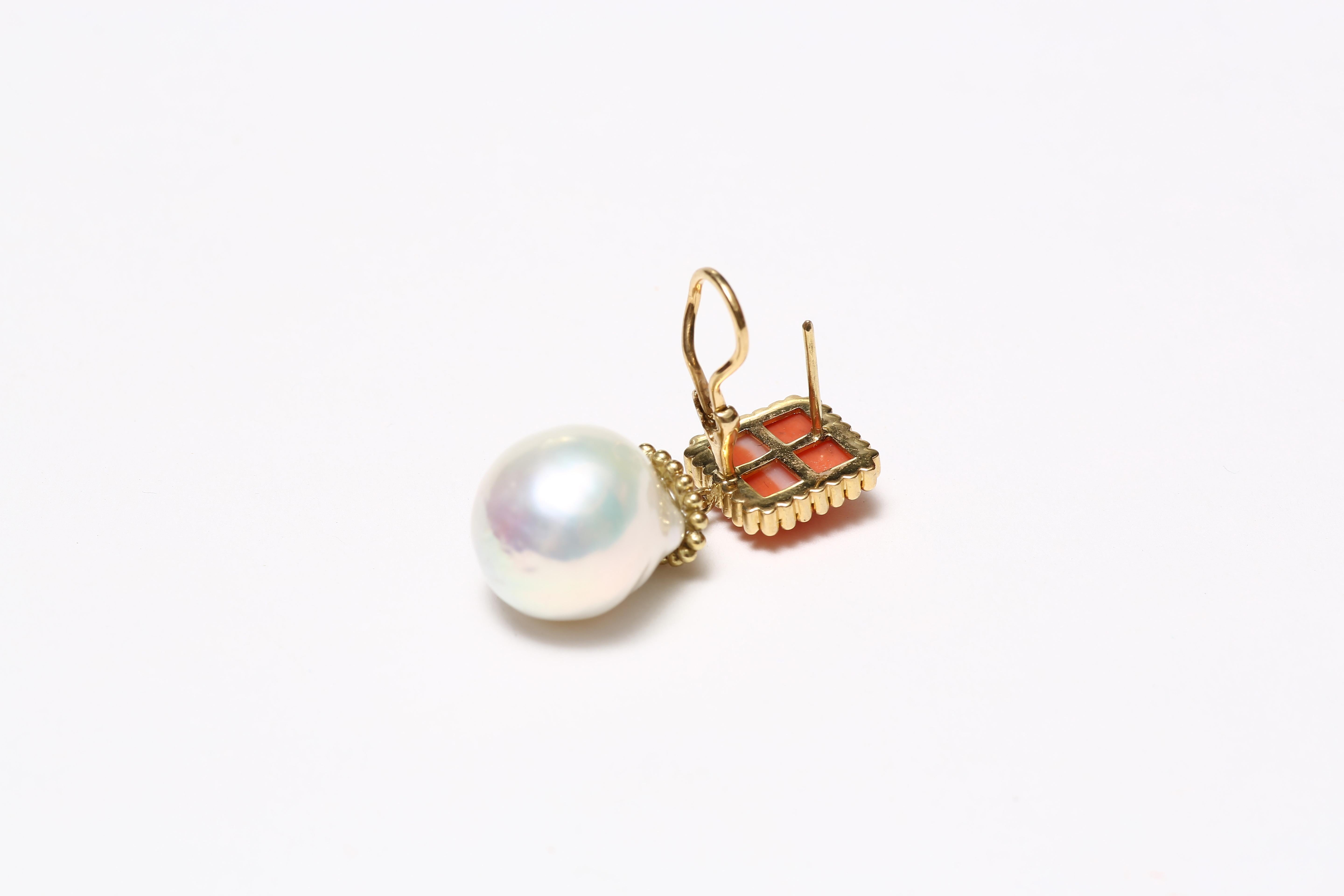 pearl and coral gold earrings