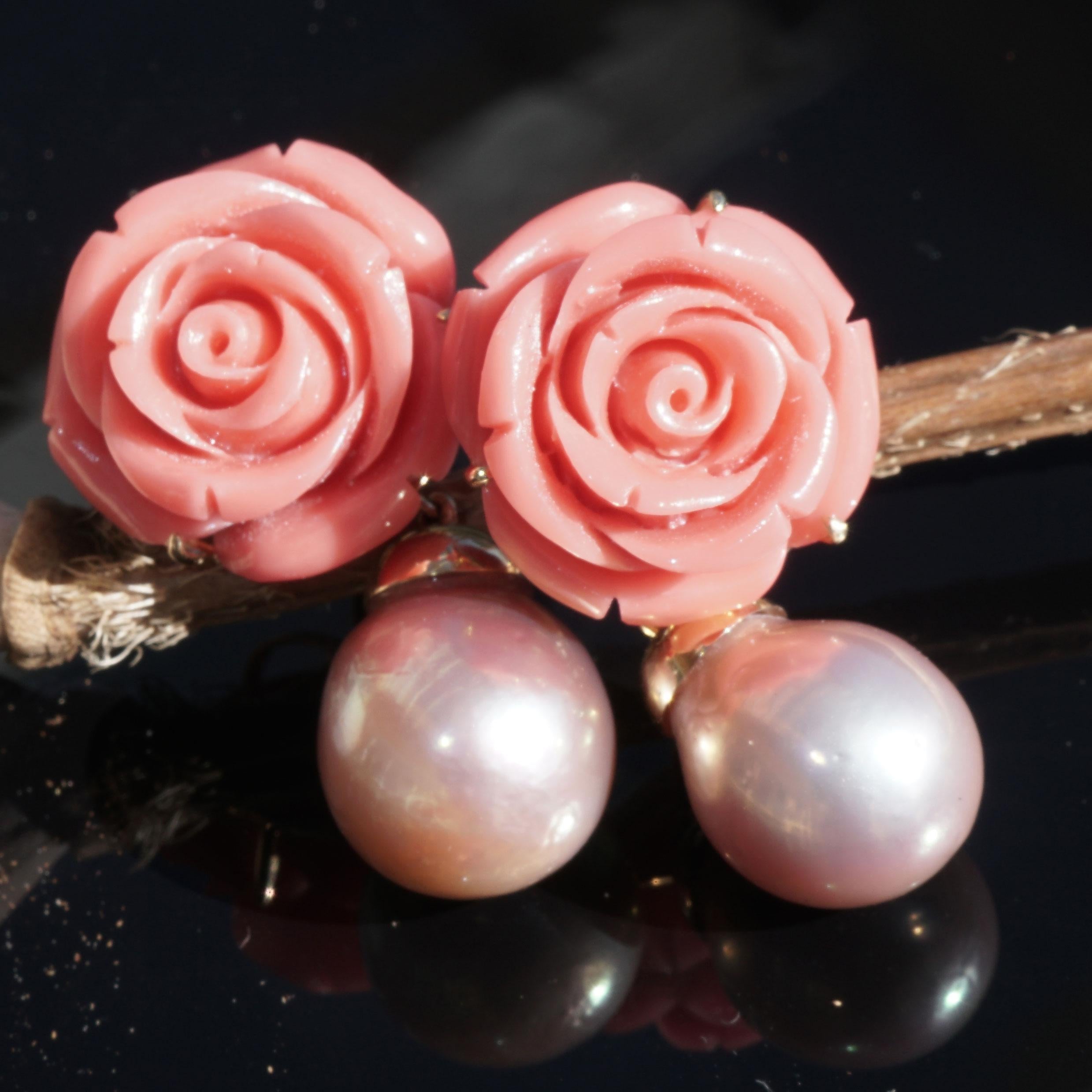Koralle Perlen Ohrringe geblümt Barock 53 ct und XXL Größe 37 x 21  mm so dekorativ im Zustand „Neu“ im Angebot in Viena, Viena