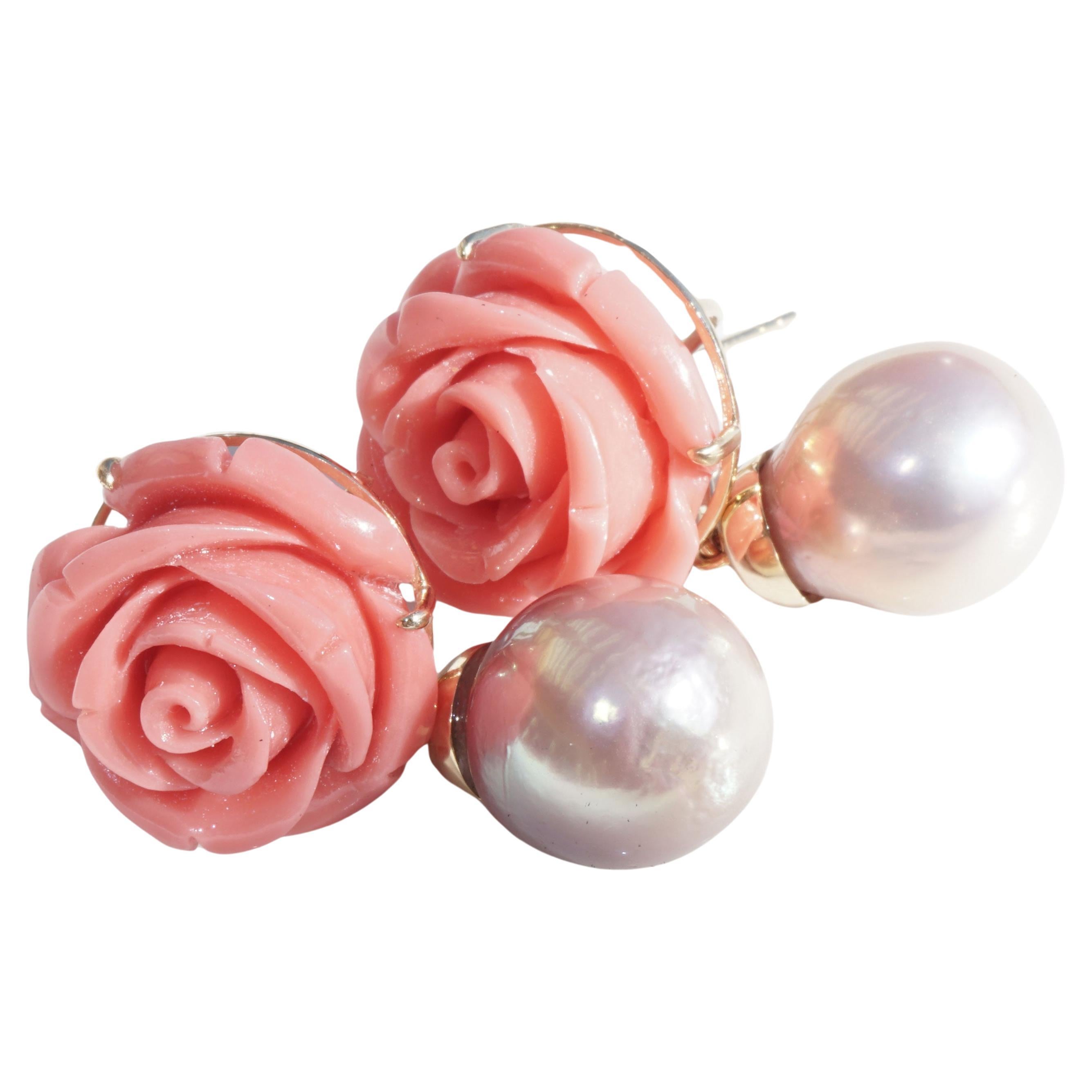Coral Pearl Earrings floral barock 53 ct and XXL Seize 37 x 21  mm so decorative For Sale