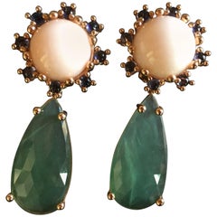 Pendientes Coral Peaux D'ange Tanzanita Serpentina Gota Oro 18 Kilates