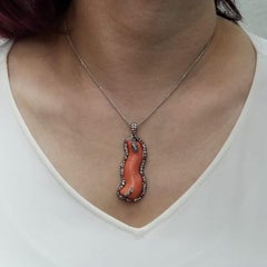 Coral Pendant 18 Karat White Gold