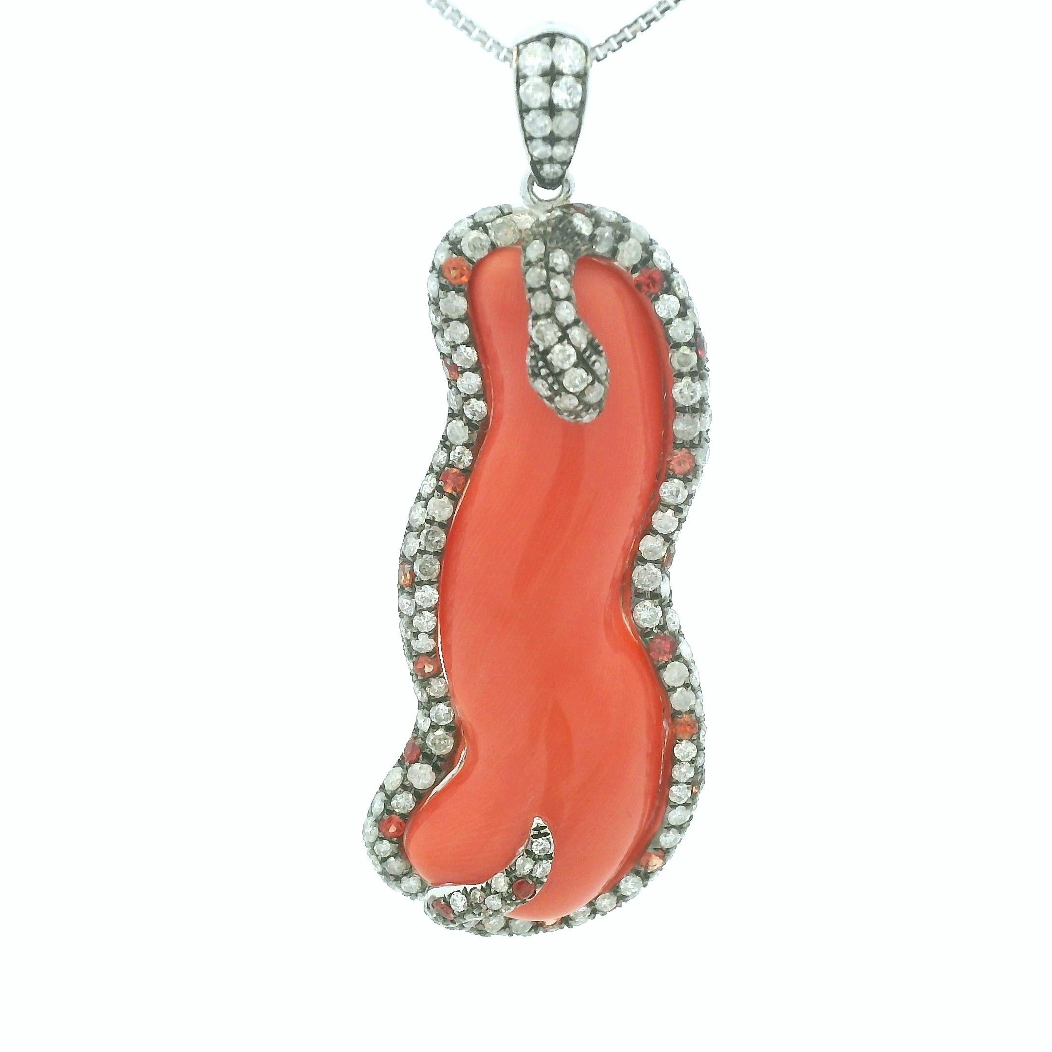 Coral Pendant 18 Karat White Gold For Sale