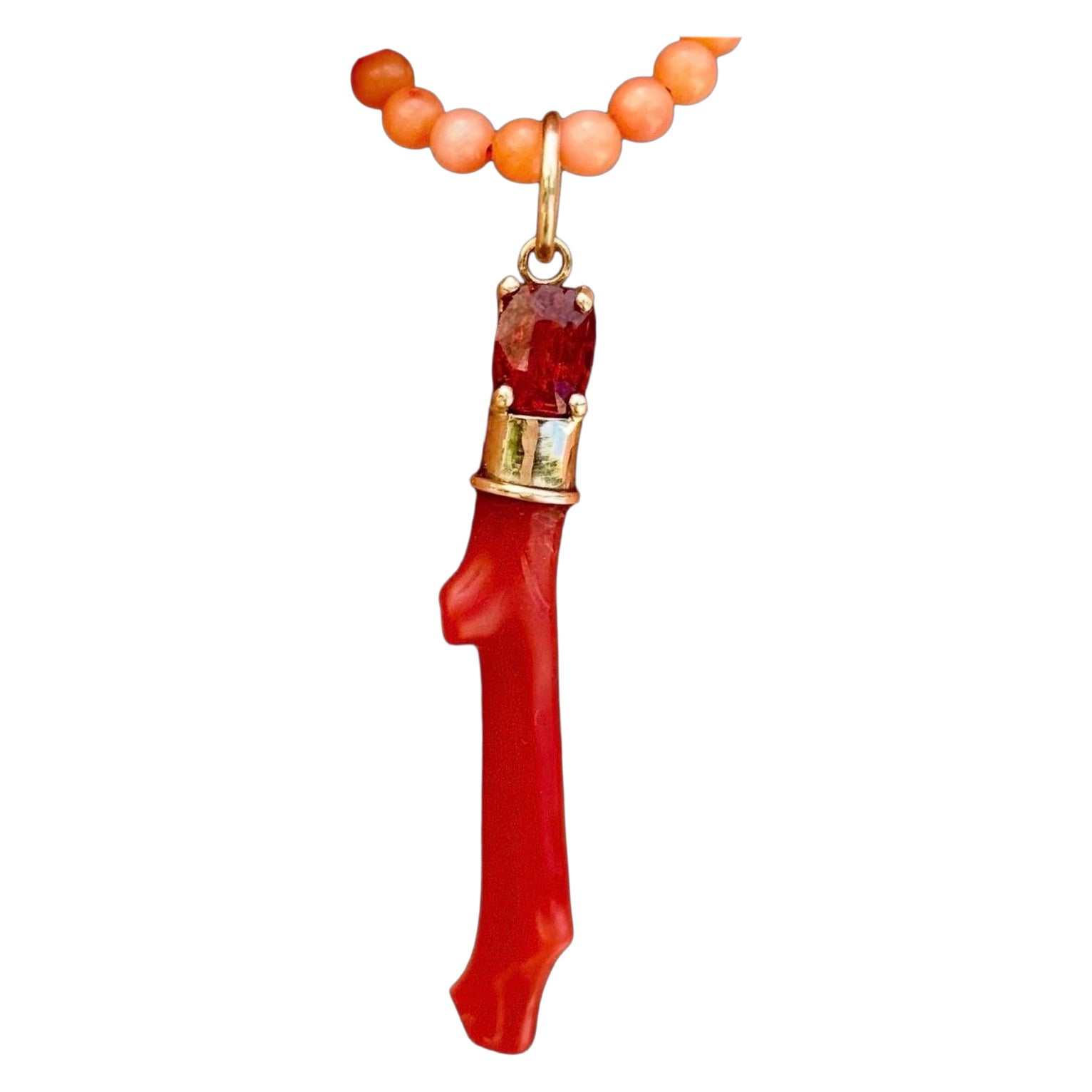 Coral Pendant with Orange Spinel and 14k Gold
