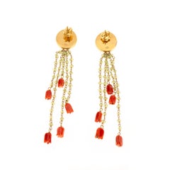 Coral Peridot Mother of Pearl 18 Karat Gold Earrings