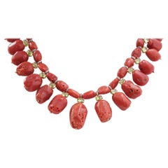 Collar de Coral, Peridotos, Diamantes, Oro Rosa y Plata