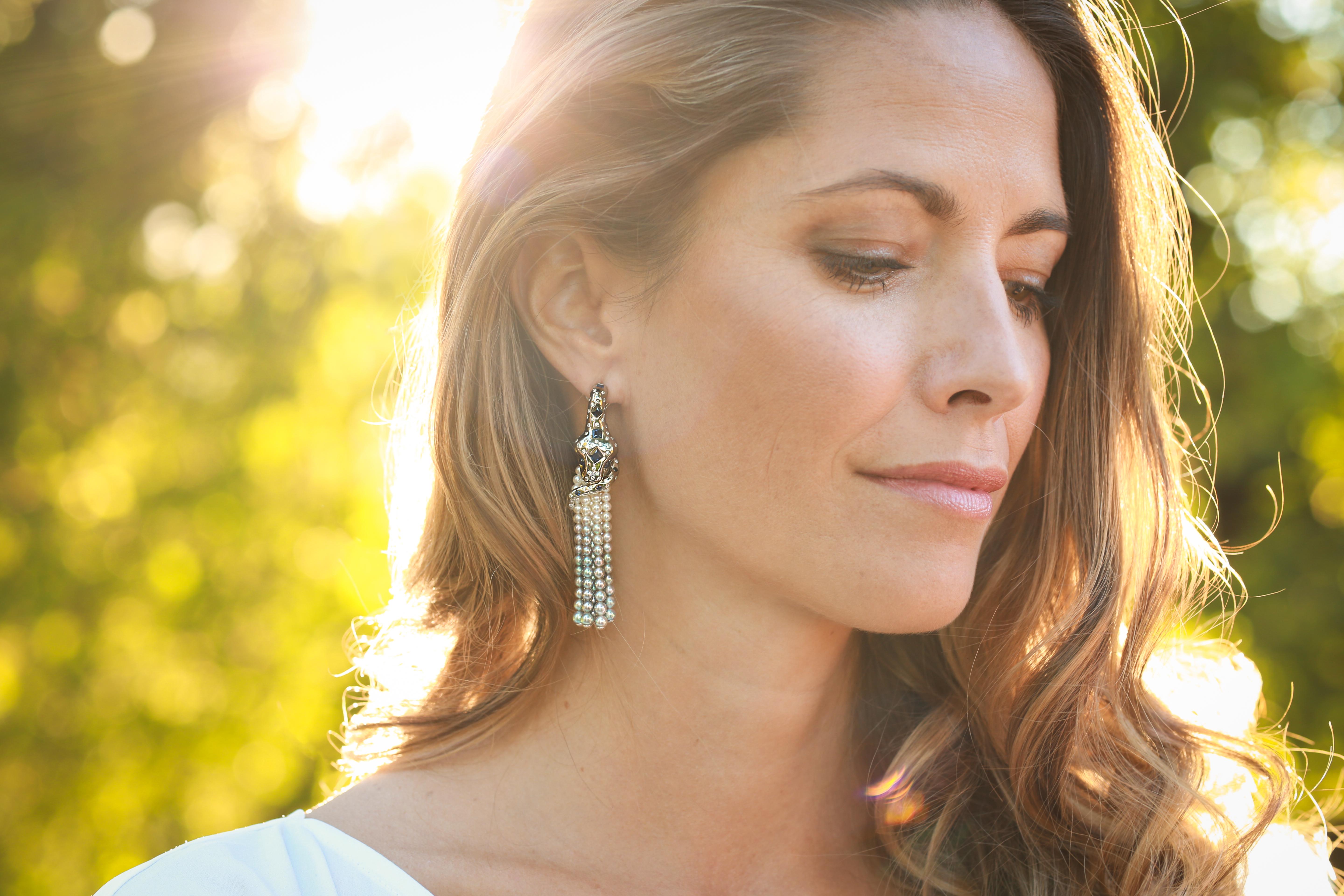 Women's Coral Pink Gold Tassle Earrings For Sale