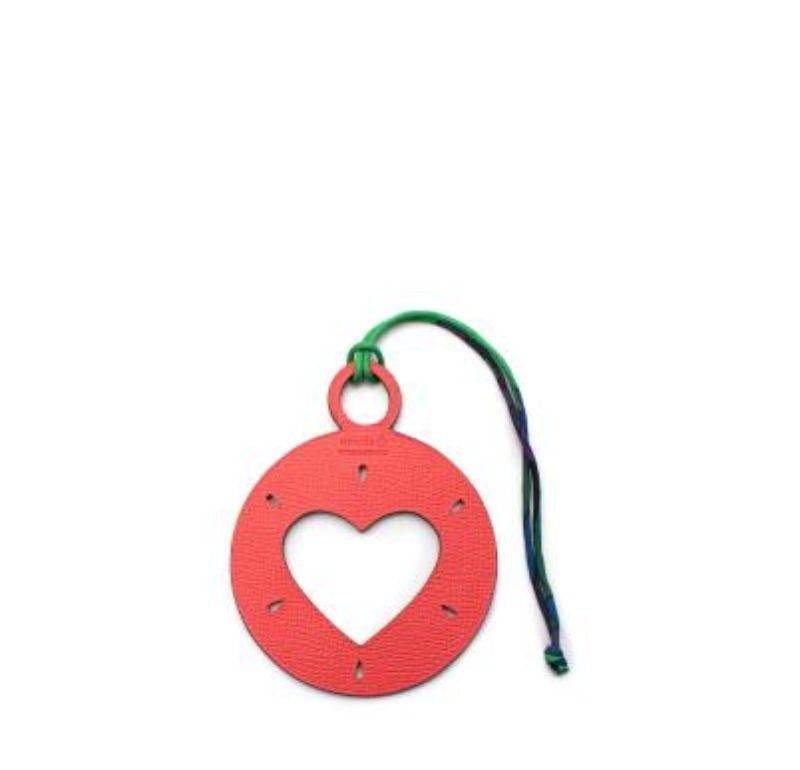 Orange Hermes Coral-Pink Leather & Silk-Twill Heart Charm For Sale