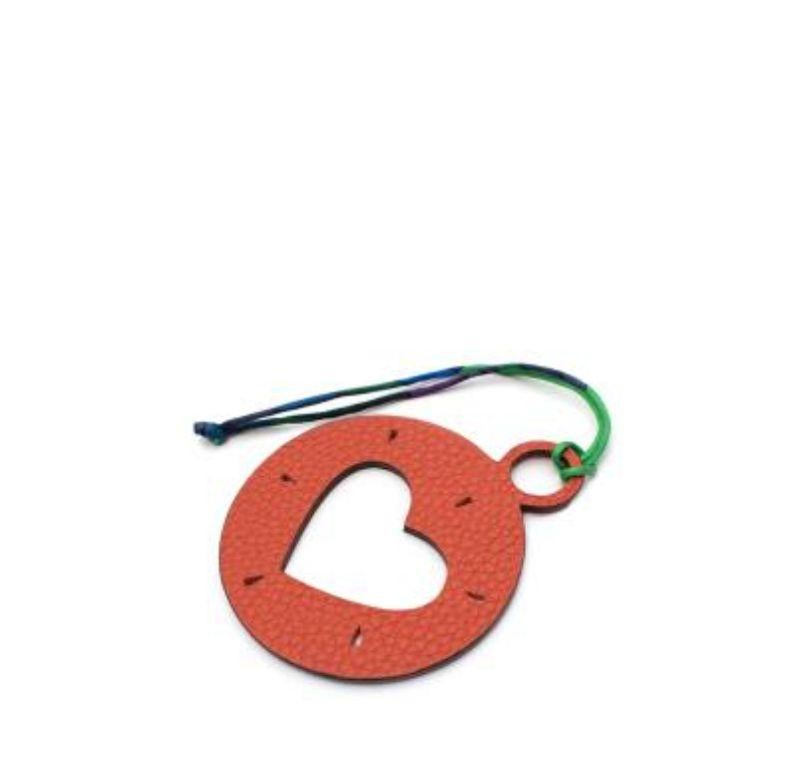 Hermes Coral-Pink Leather & Silk-Twill Heart Charm In Excellent Condition For Sale In London, GB