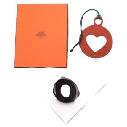 Hermes Coral-Pink Leather & Silk-Twill Heart Charm For Sale