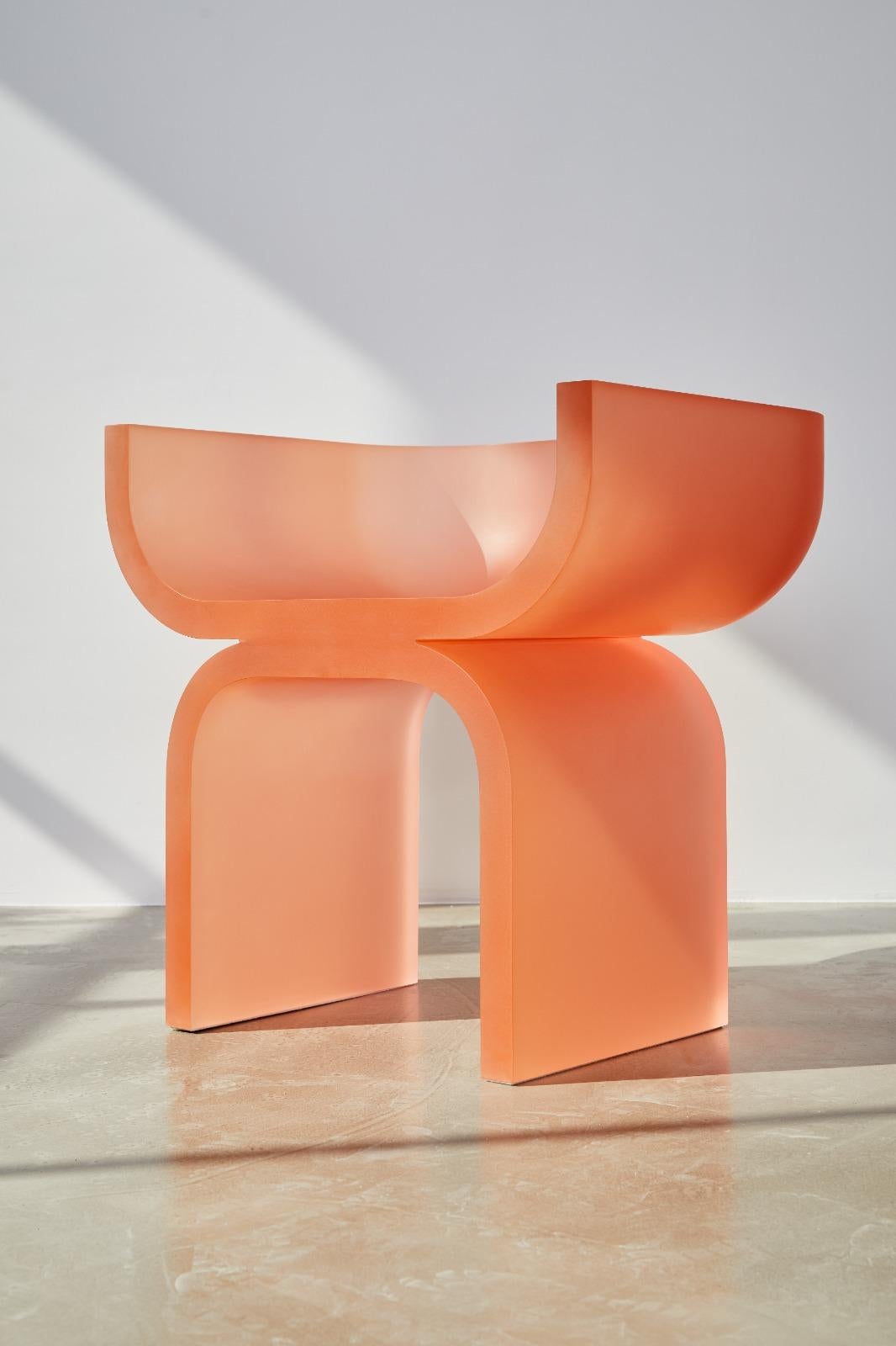 Modern Coral Pink Resin Rick Chair by French Designer Joris Poggioli For Sale