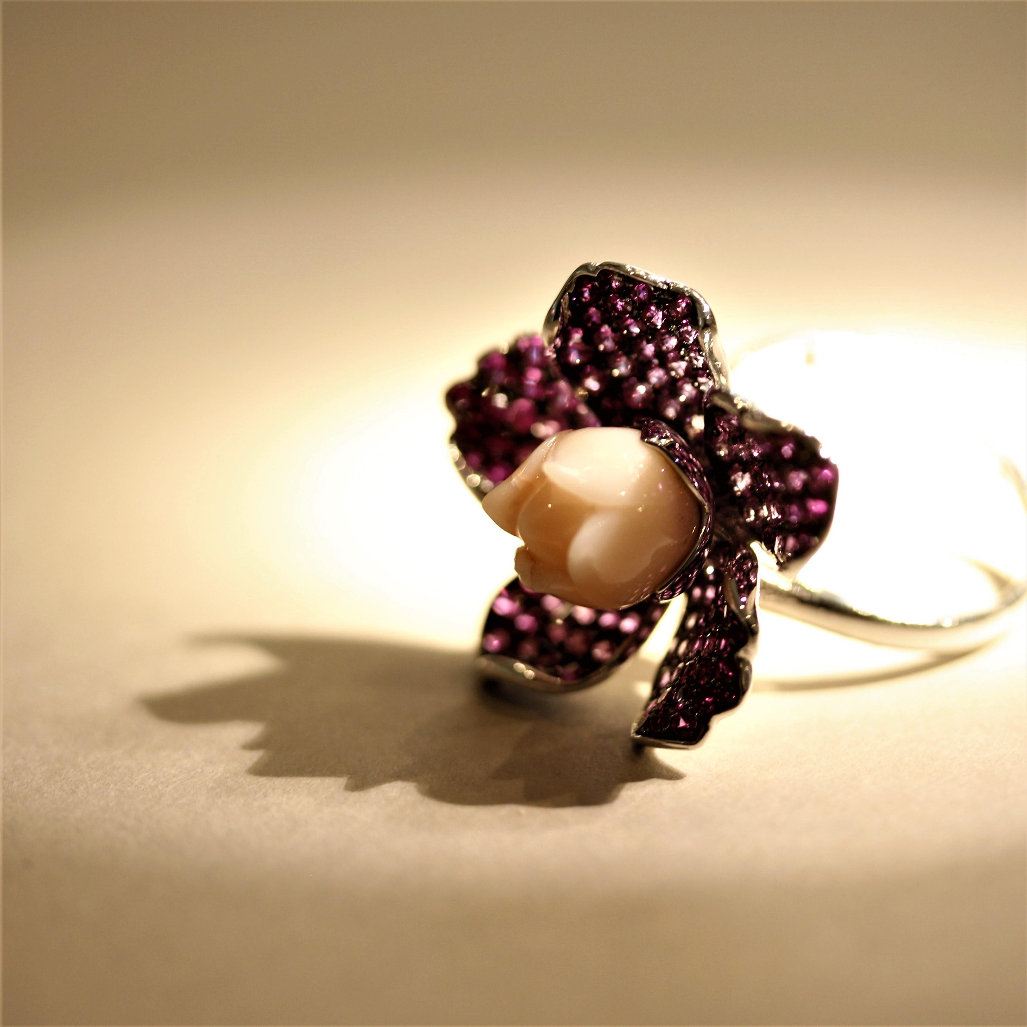 Mixed Cut Coral Pink Sapphire Gold Flower Ring