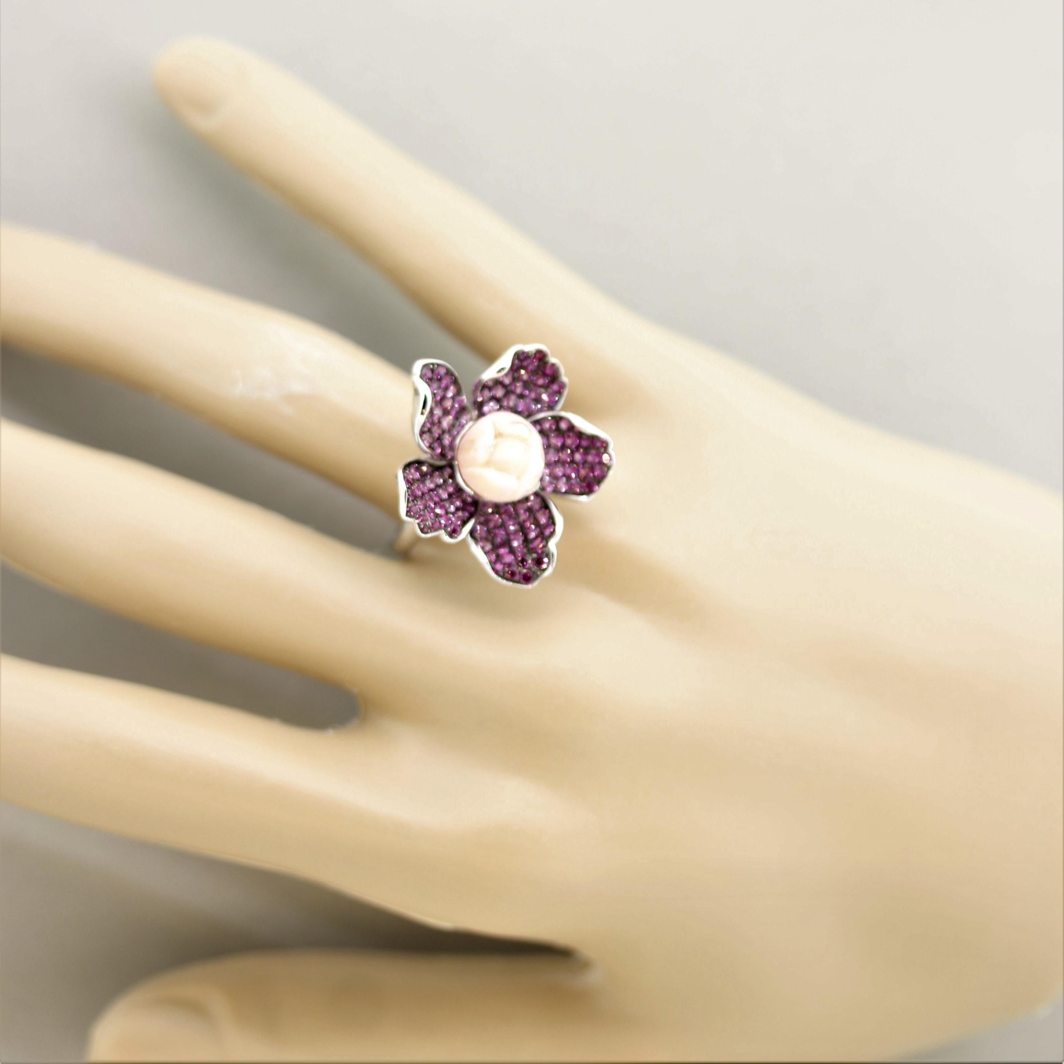 Coral Pink Sapphire Gold Flower Ring 2