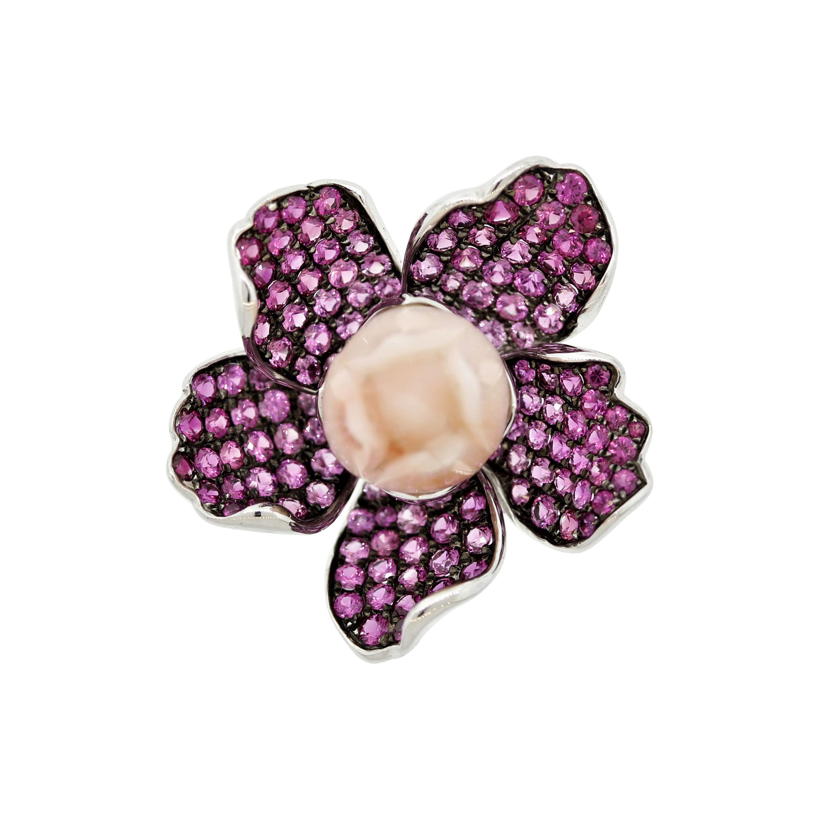 Coral Pink Sapphire Gold Flower Ring