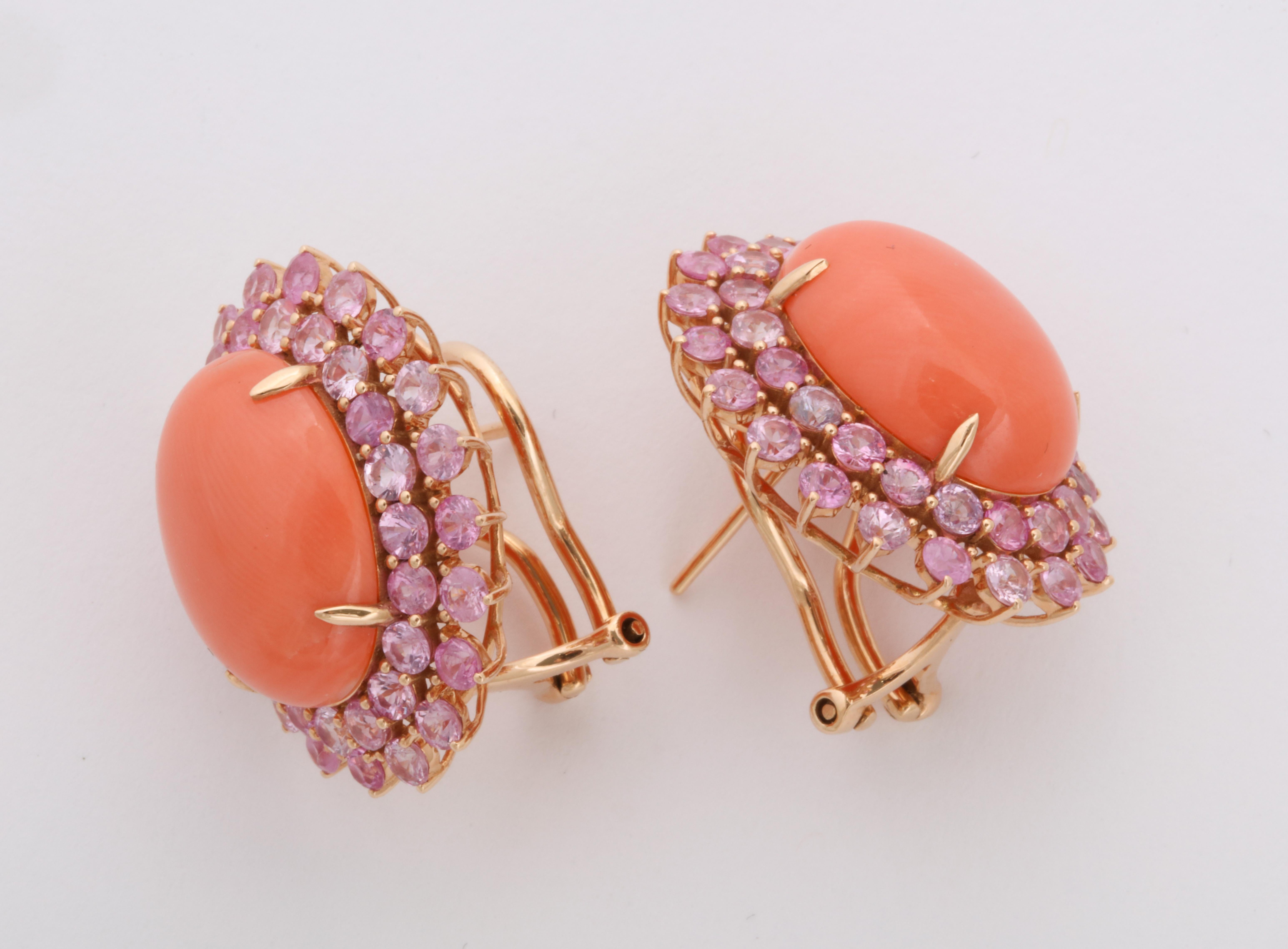 Round Cut Coral Pink Sapphire Rose Gold Earclips