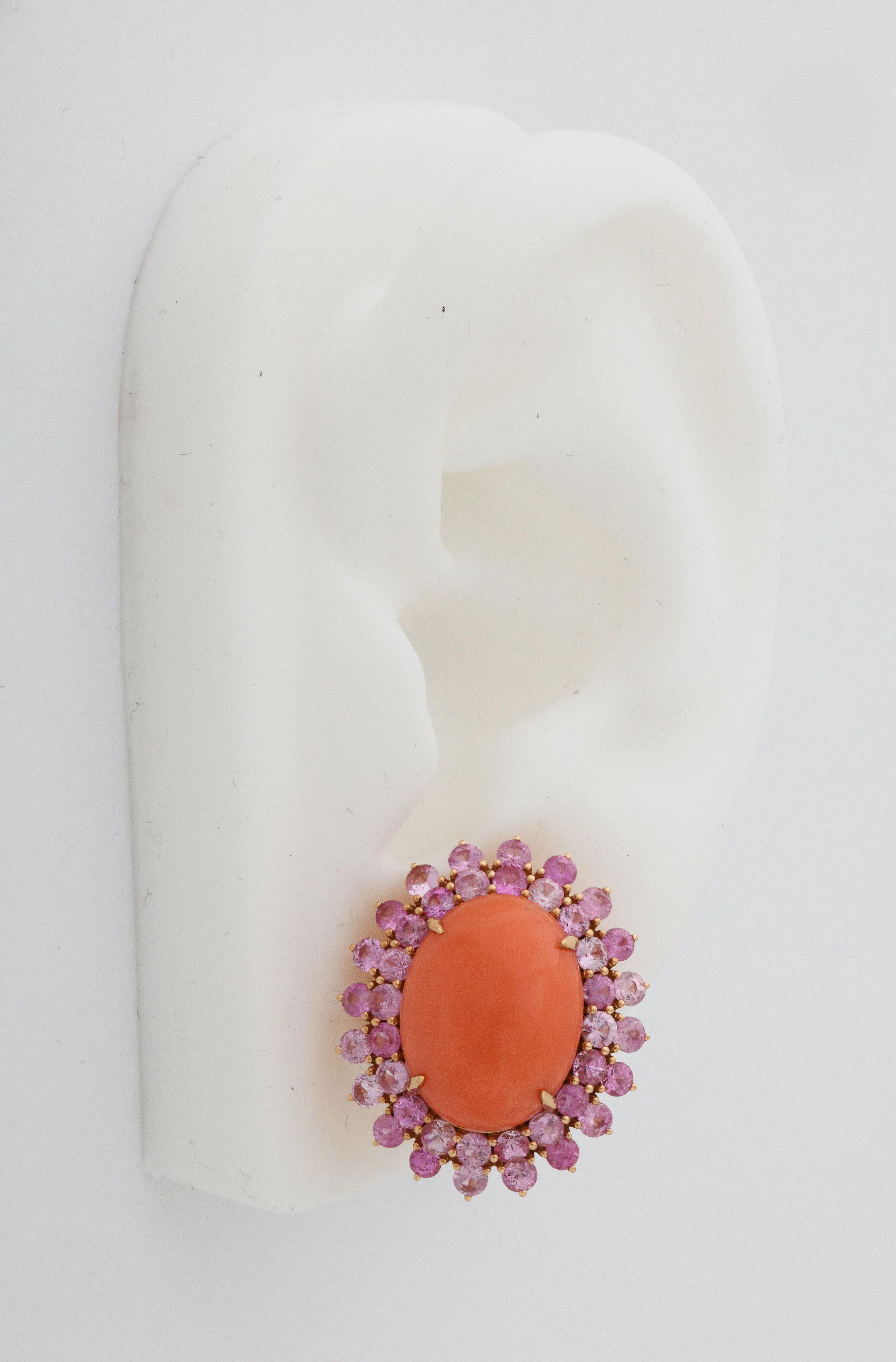 Coral Pink Sapphire Rose Gold Earclips 1