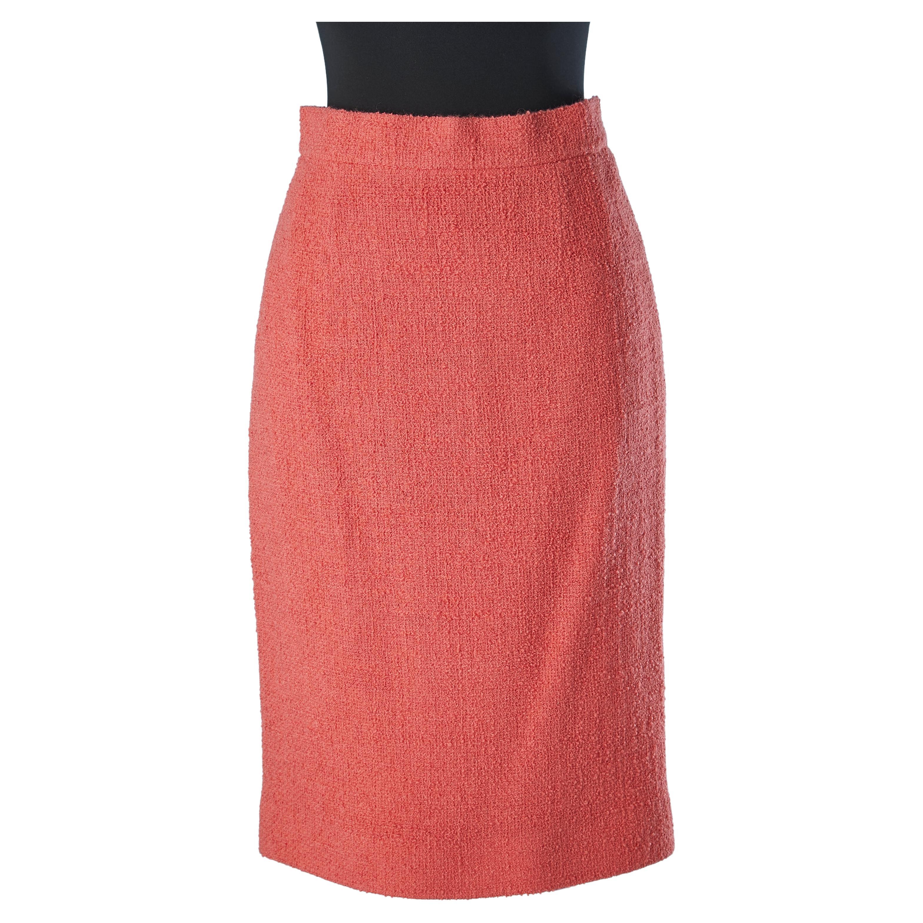 Coral pink wool pencil skirt Chanel Boutique  For Sale