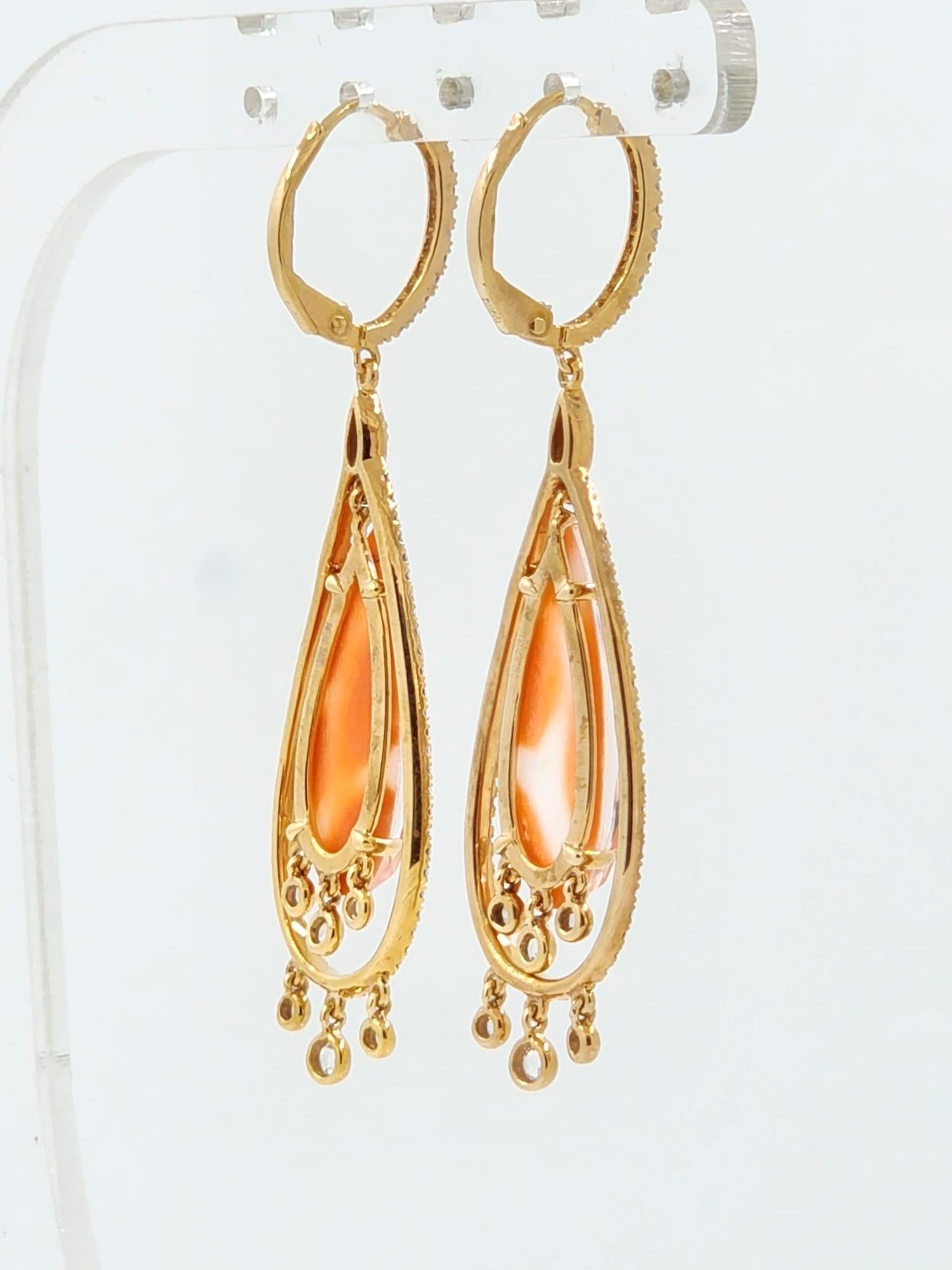 Mixed Cut Coral Quartz Doublet Dangle Earrings in 18K Rose Gold For Sale