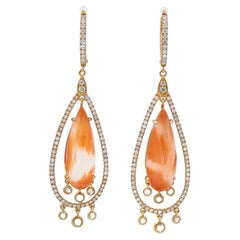 Coral Quartz Doublet Dangle Earrings in 18K Rose Gold