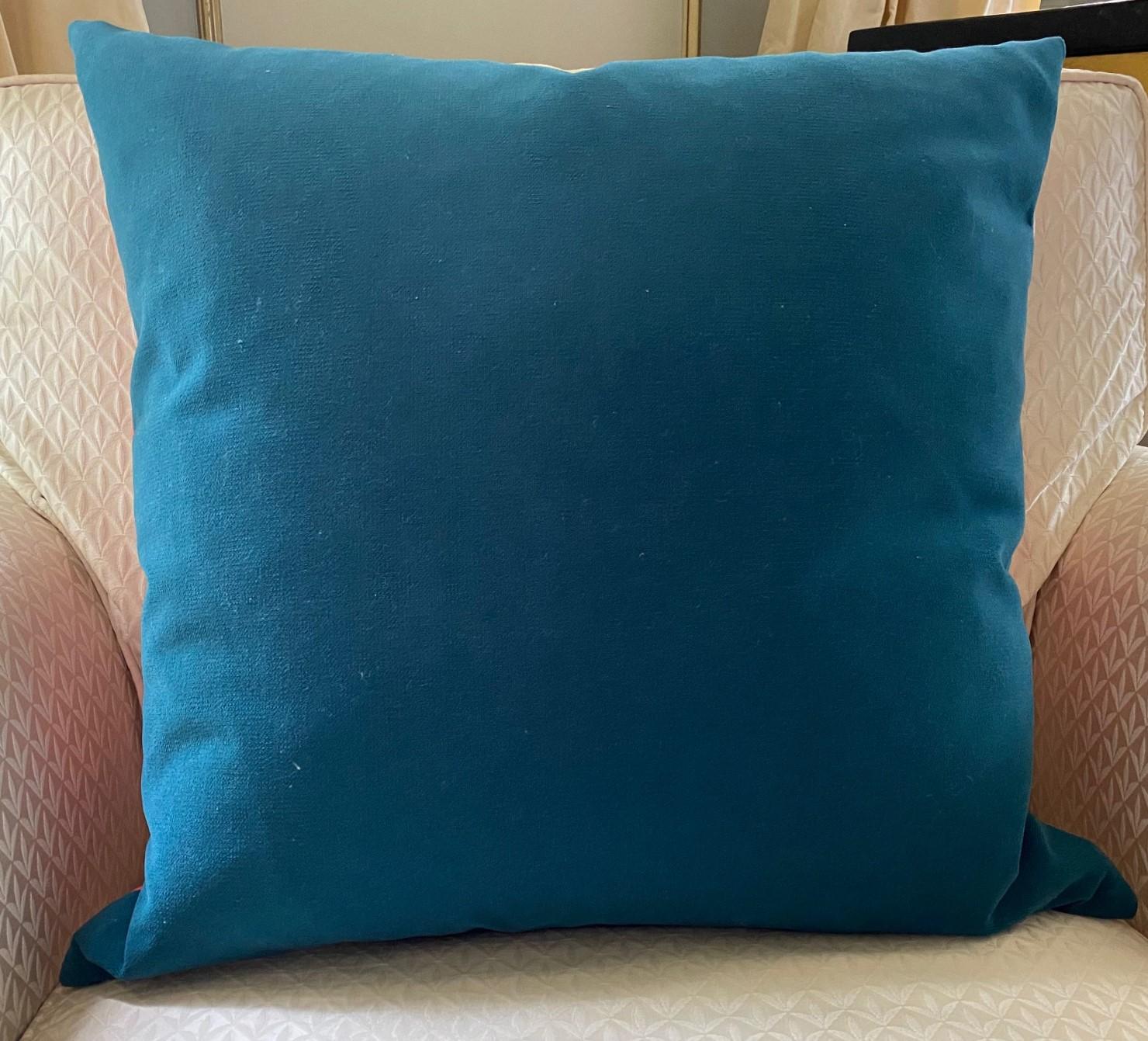 red and teal pillows