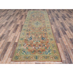 Coral Red, Hand Knotted Vintage Persian Kashan, Distressed Look Worn Wool Rug
