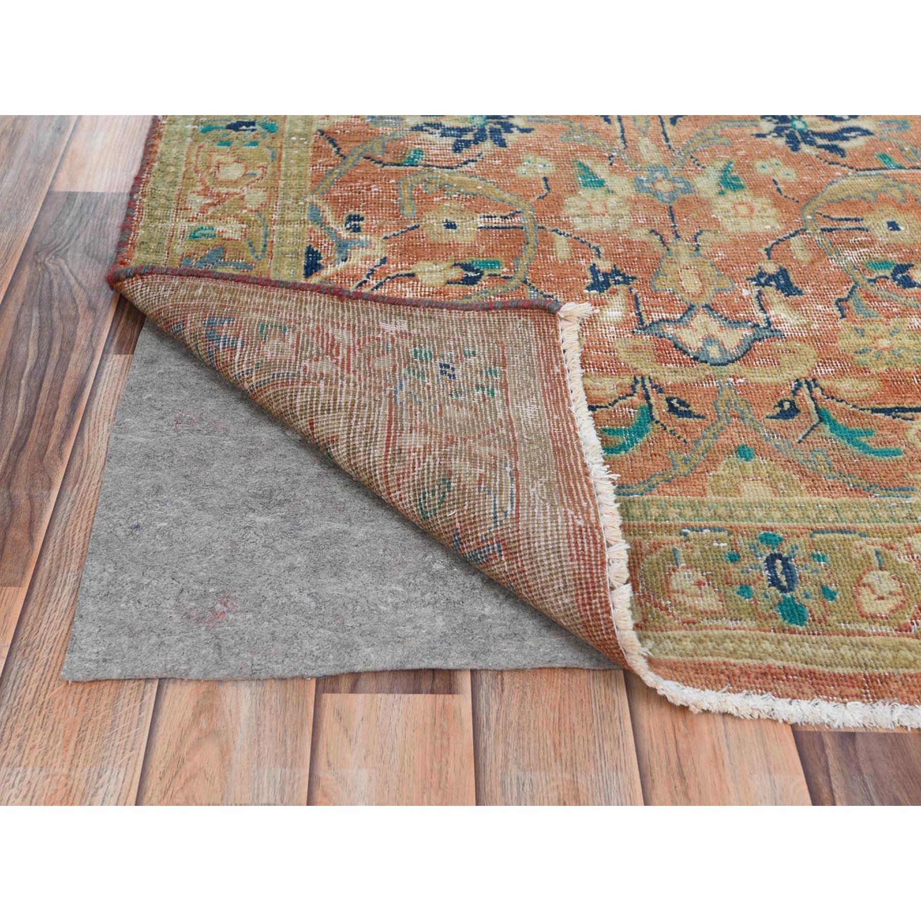 Medieval Coral Red, Hand Knotted Vintage Persian Kashan, Distressed Look Worn Wool Rug For Sale