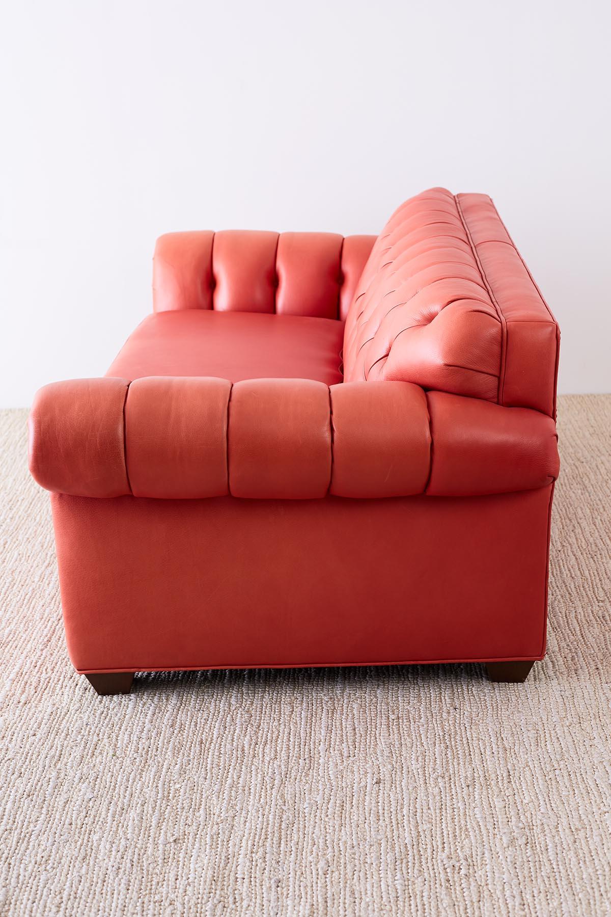 Coral Red Leather Tufted Chesterfield Sofa Settee 1