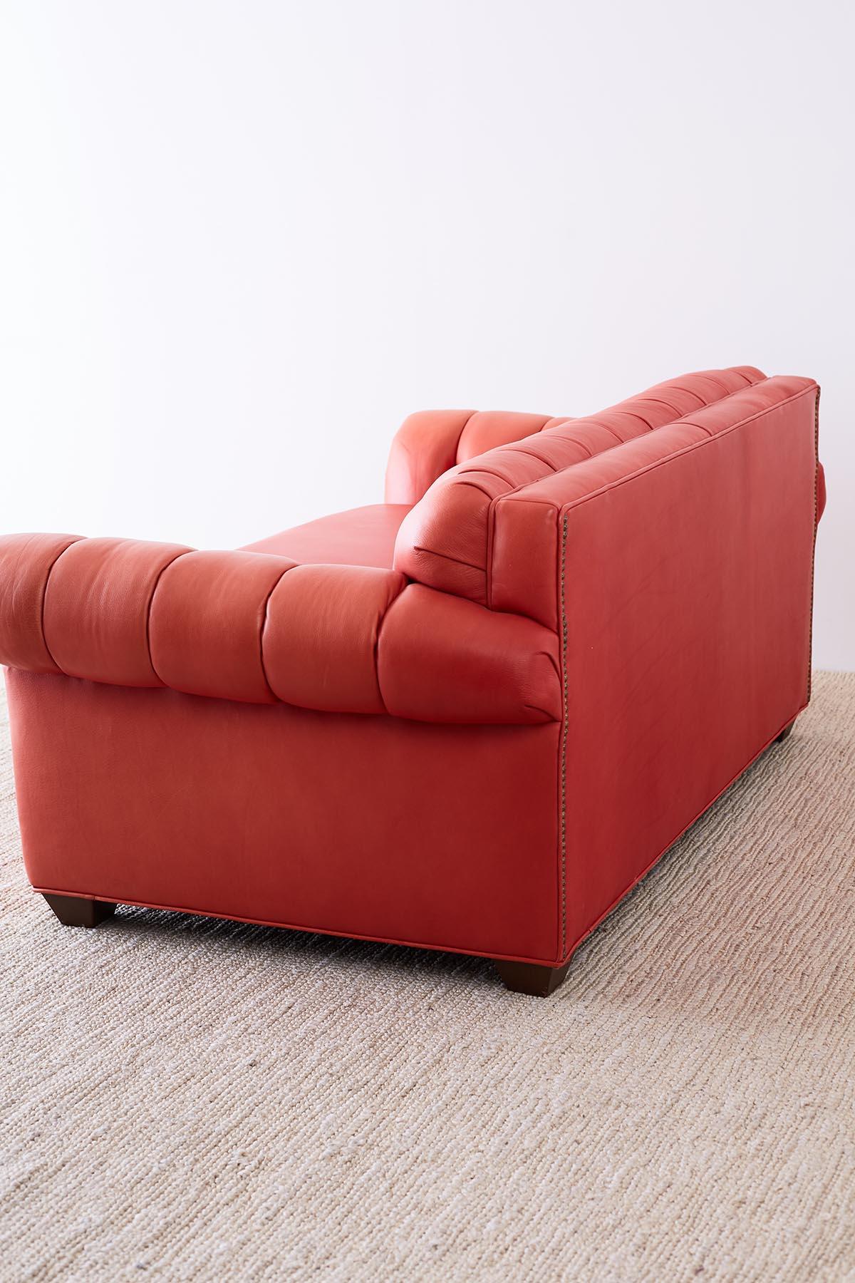 Coral Red Leather Tufted Chesterfield Sofa Settee 2