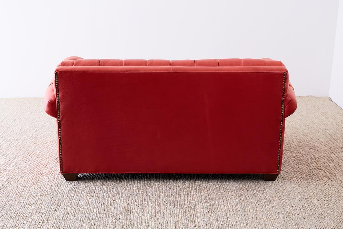 Coral Red Leather Tufted Chesterfield Sofa Settee 5