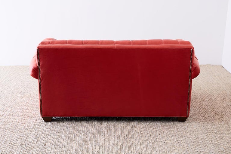 Coral Red Leather Tufted Chesterfield Sofa Settee at 1stDibs coral