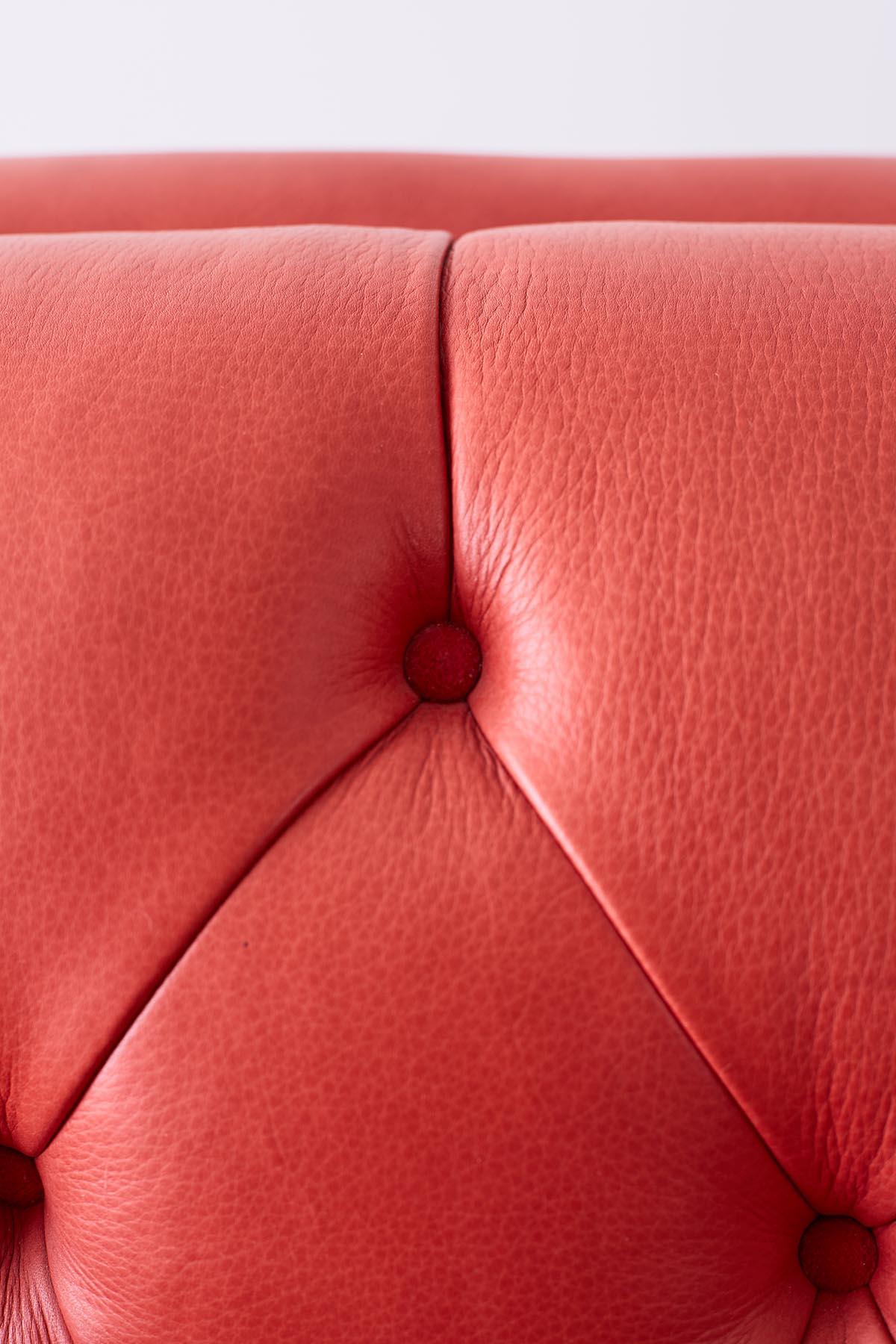 Coral Red Leather Tufted Chesterfield Sofa Settee 8