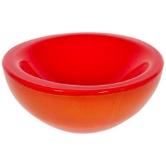 Coral Red Murano Glass Bowl with 24-Karat Gold Attributed to Donà, 1990s