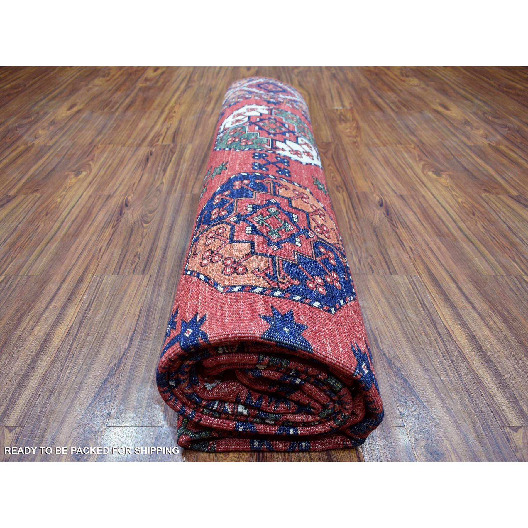 Coral Red Soft Wool Hand Knotted Afghan Ersari Oriental Rug 10'0
