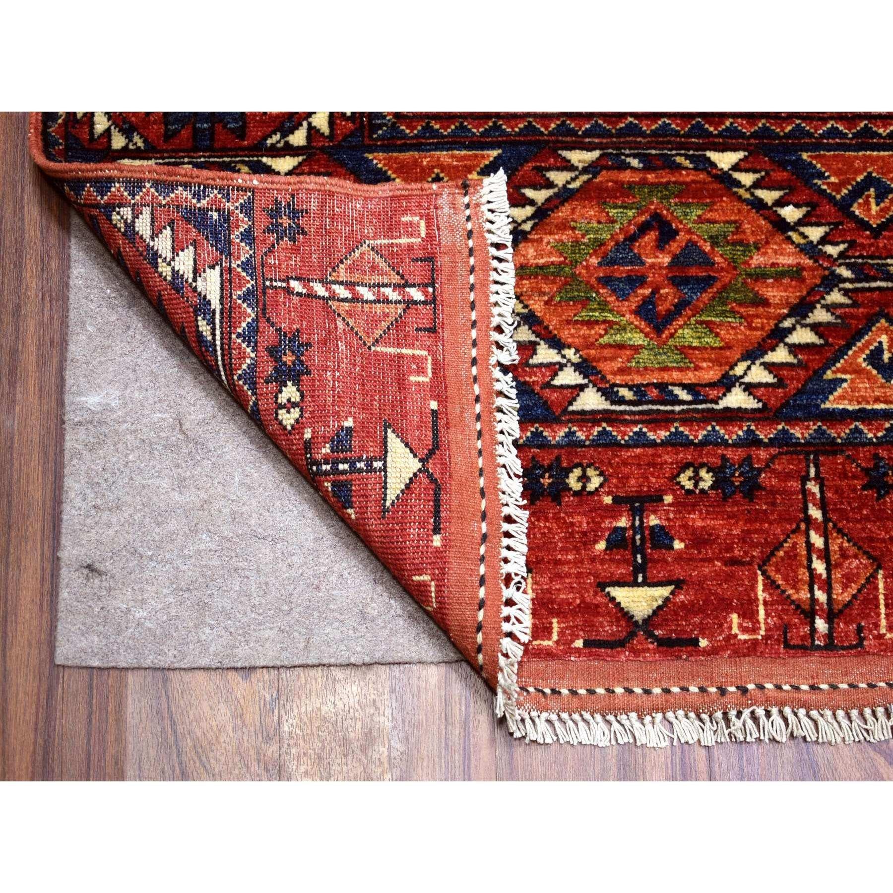 Coral Red Soft Wool Hand Knotted Afghan Ersari Oriental Rug 10'0