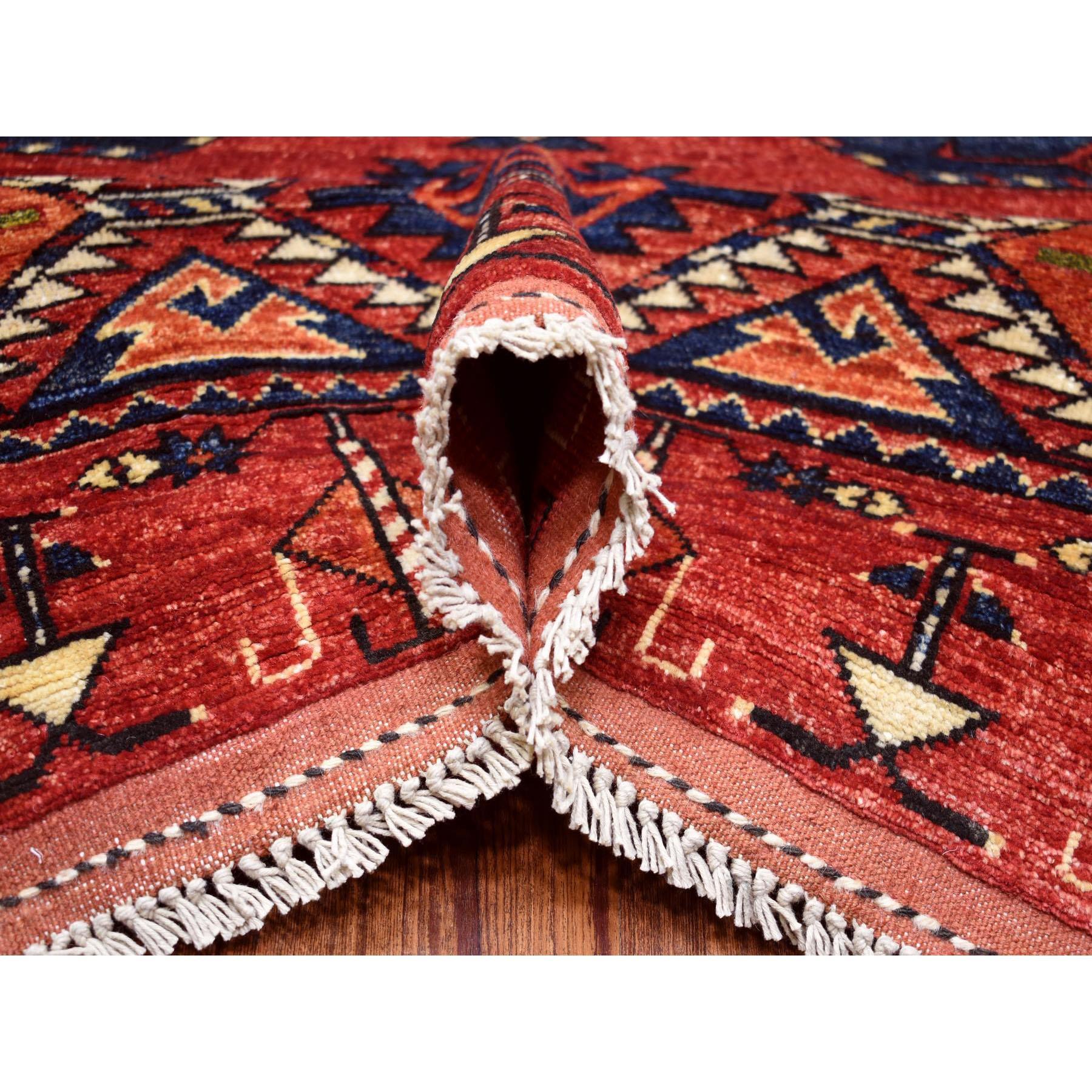 Contemporary Coral Red Soft Wool Hand Knotted Afghan Ersari Oriental Rug 10'0