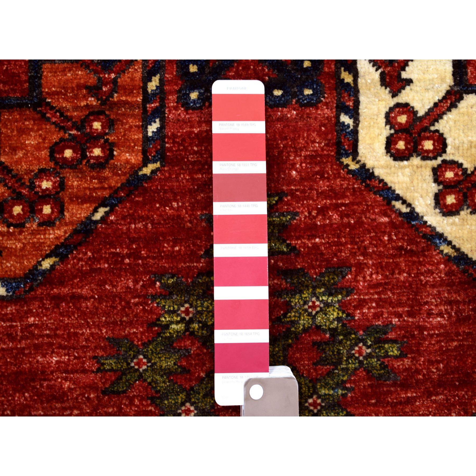 Coral Red Soft Wool Hand Knotted Afghan Ersari Oriental Rug 10'0