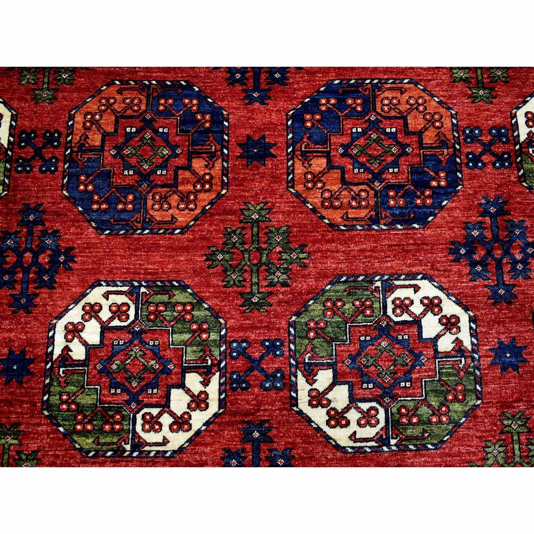 Coral Red Soft Wool Hand Knotted Afghan Ersari Oriental Rug 10'0