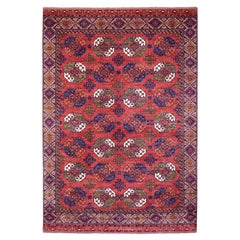 Korallenroter handgeknüpfter afghanischer Ersari Orientalischer Teppich aus weicher Wolle 10'0" x 13'9"
