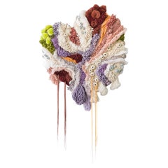 Coral Reef and Nature-Inspired Latch Hook and Crochet Heart Fiber Wall Sculpture
