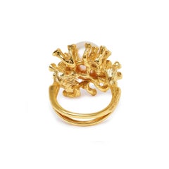 Coral Reef Gold South Sea Pearl & Diamond 18K Yellow Gold Ring