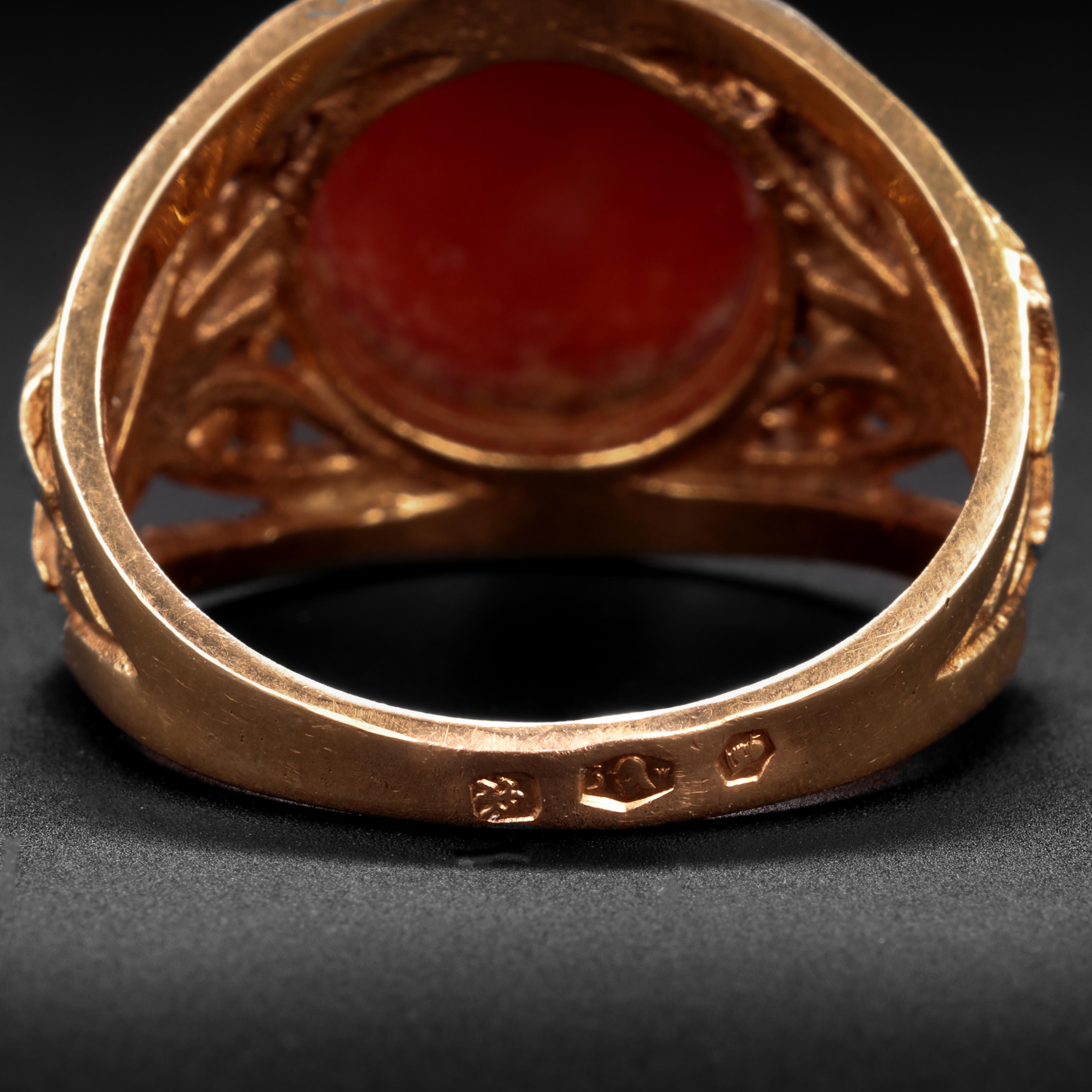 Victorian Men's Ring Coral Circa 1960s from Europe
