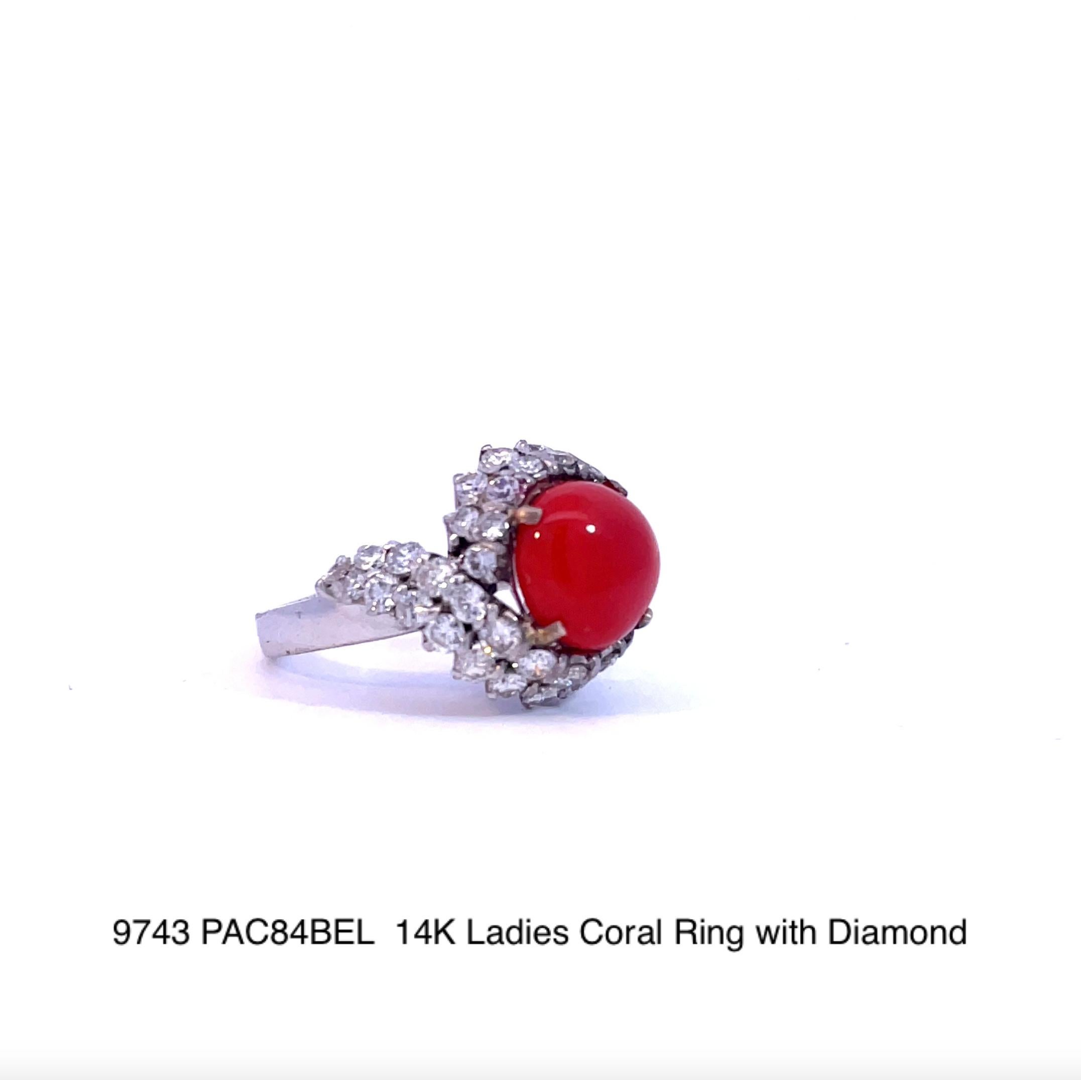 Item #9743

AIG (American International Gemologists) Certified
14K Ladies Coral Ring with Diamond

One electronically tested 18KT white gold ladies cast and assembled salmon coral and diamond ring. Condition is good. The featured salmon coral