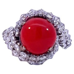 Coral Ring with Diamonds