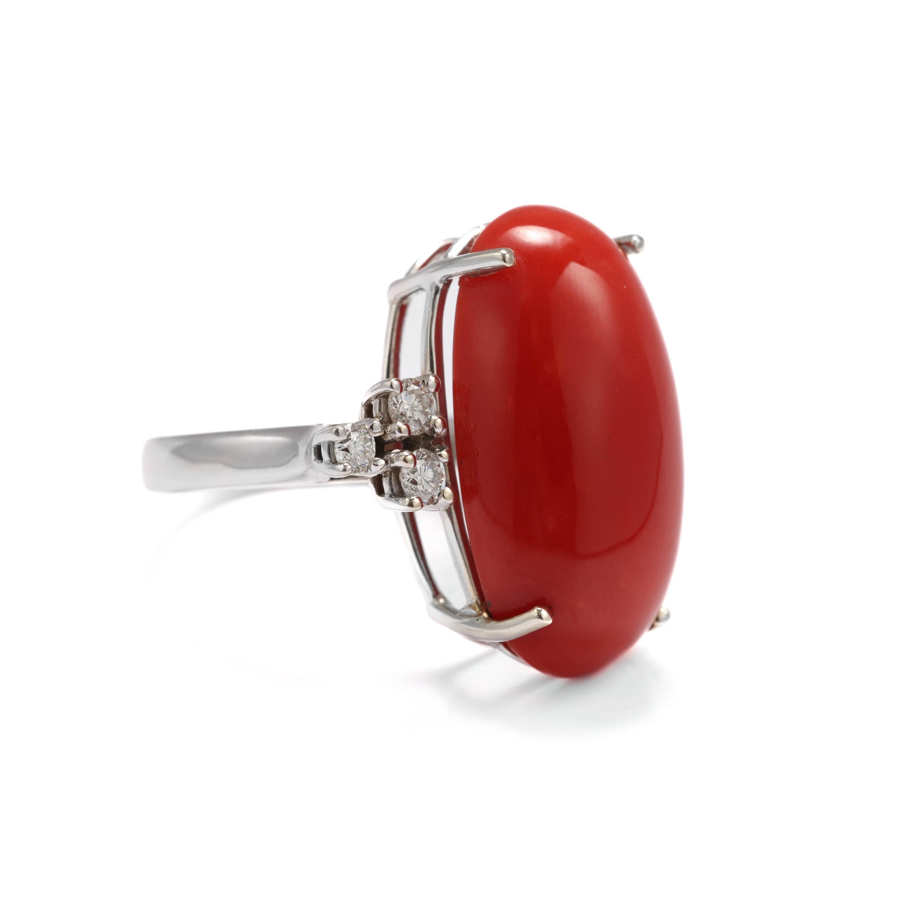 Modern Coral Ring with Diamonds, Midcentury For Sale