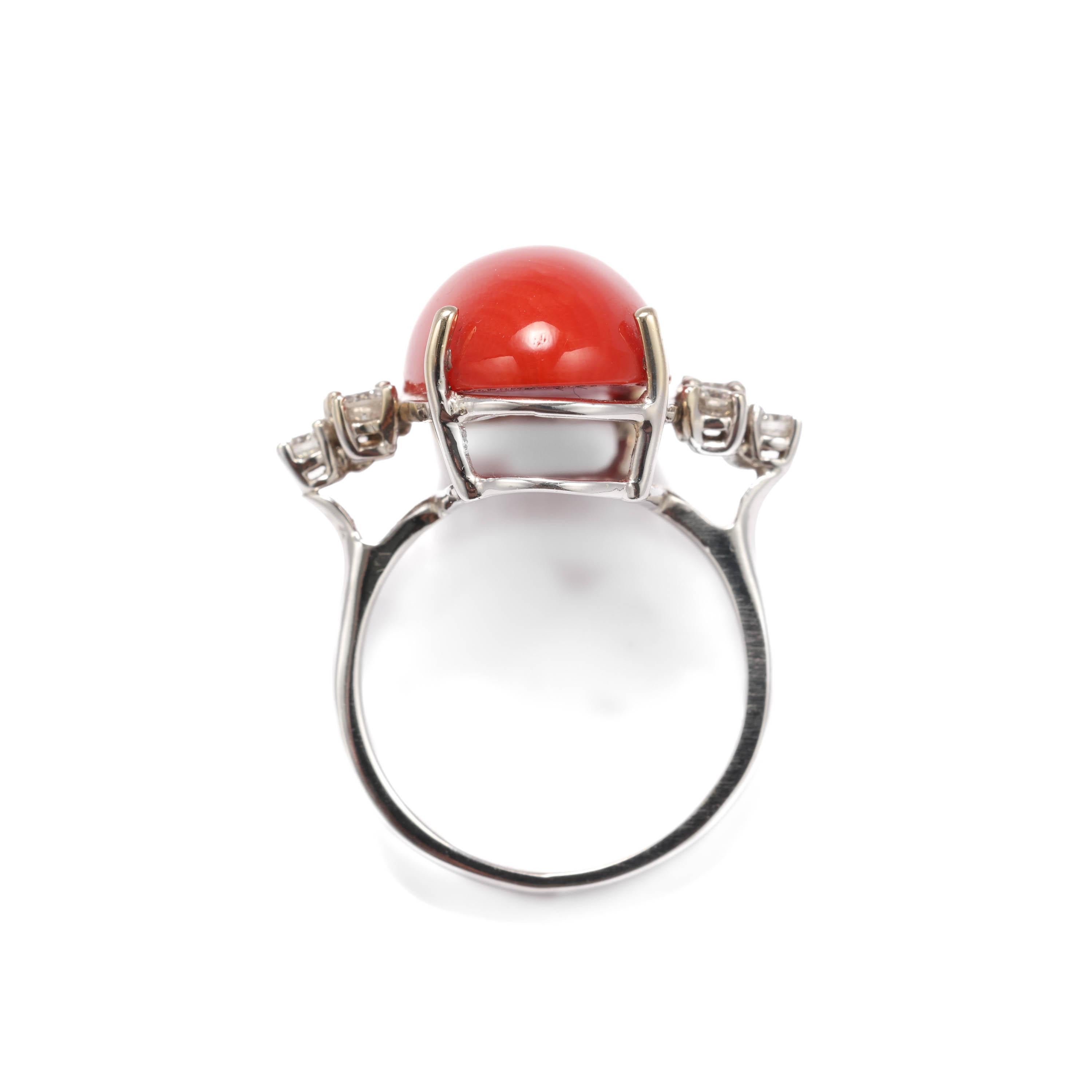 Women's or Men's Coral Ring with Diamonds, Midcentury For Sale