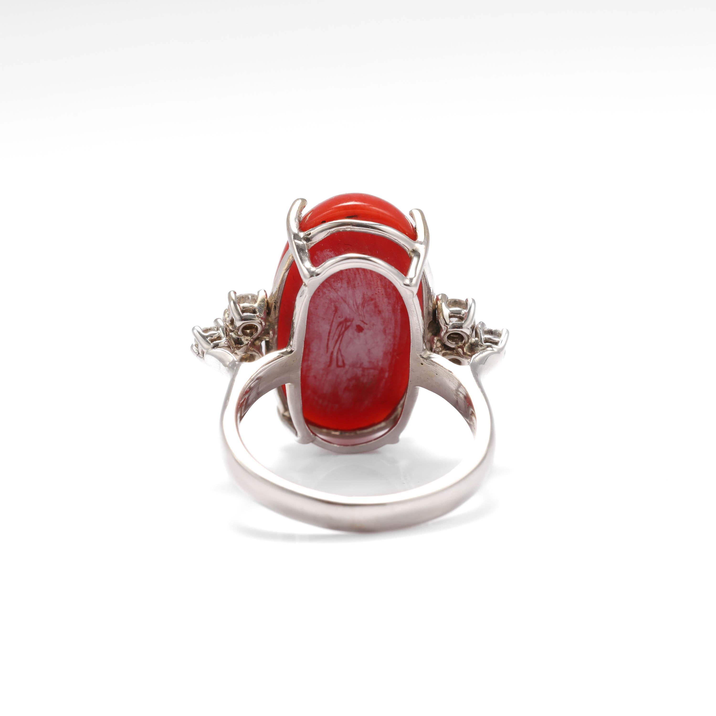 Coral Ring with Diamonds, Midcentury For Sale 1