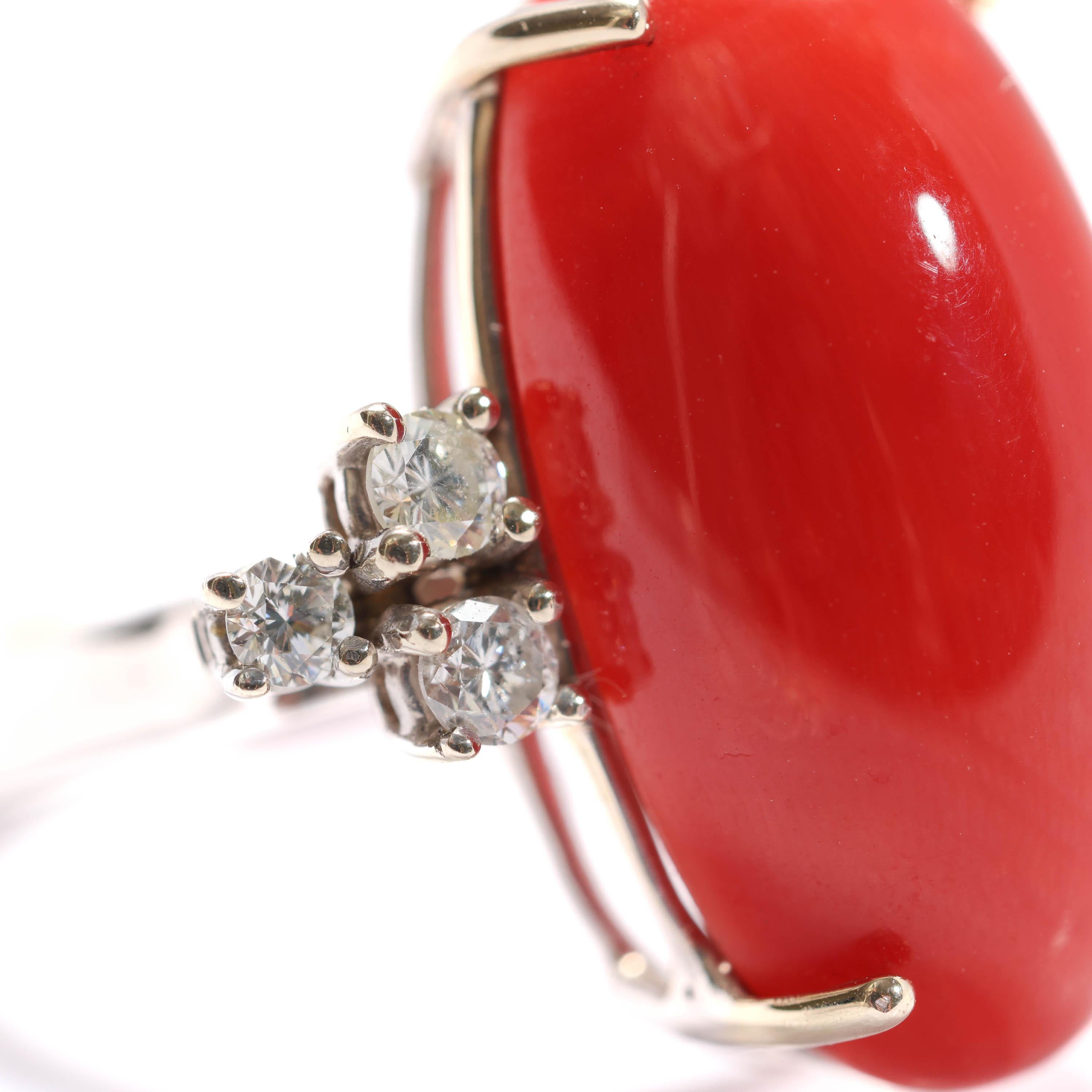 Coral Ring with Diamonds, Midcentury For Sale 2